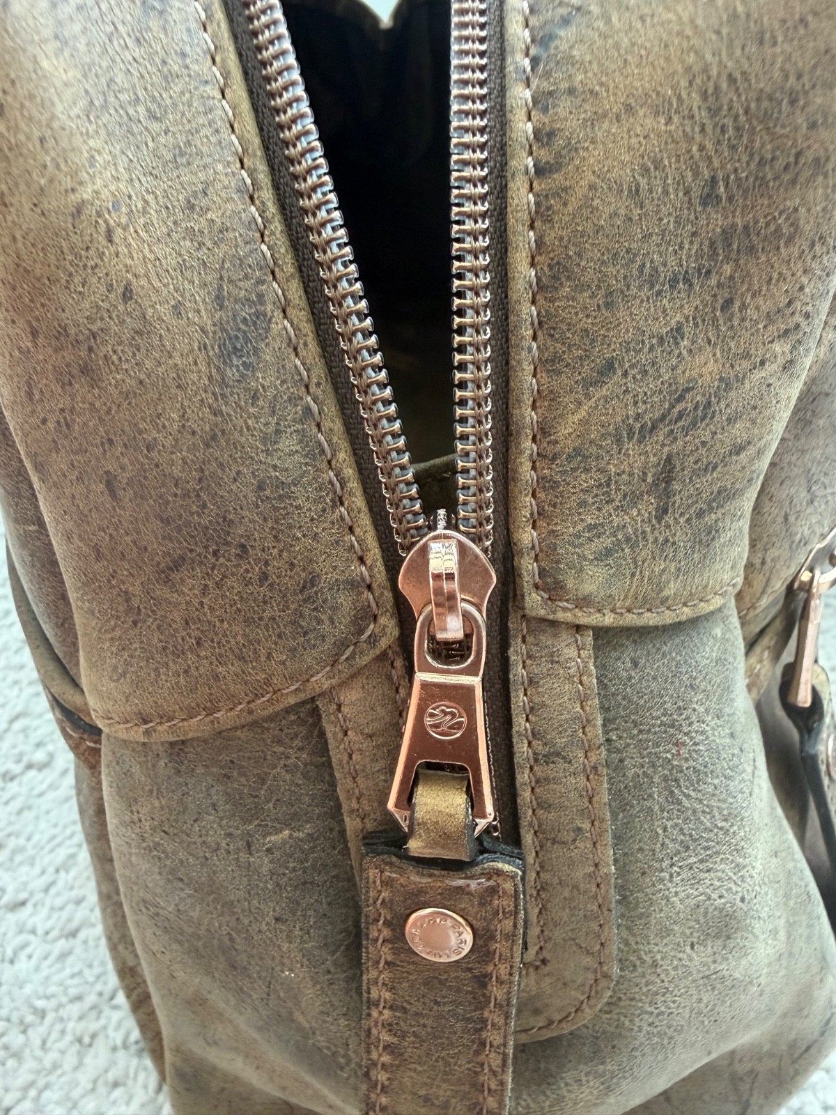 longchamp distressed leather bag brown large new