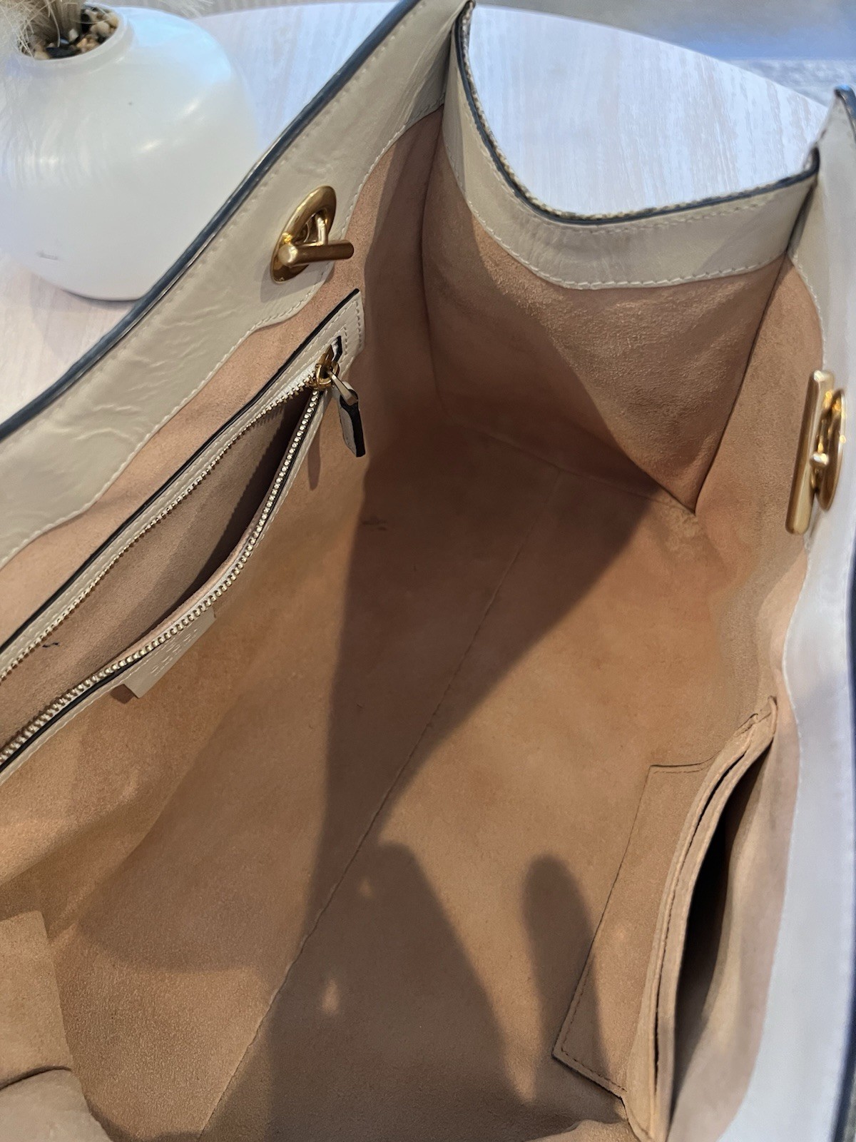 Gucci Padlock Medium GG Supreme Canvas Tote White Leather Gold Hardware