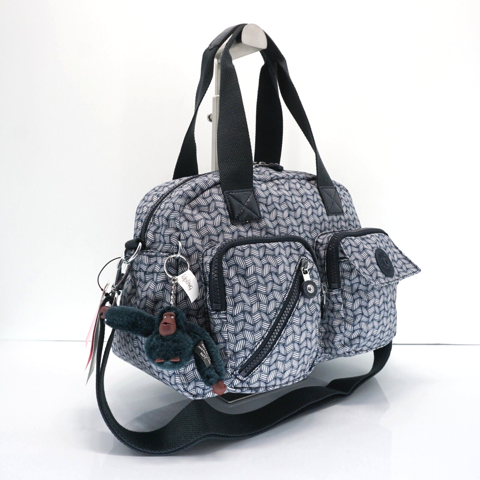 Kipling Defea Large Satchel Shoulder Handbag KI5241 Polyester Groovy Vines Navy