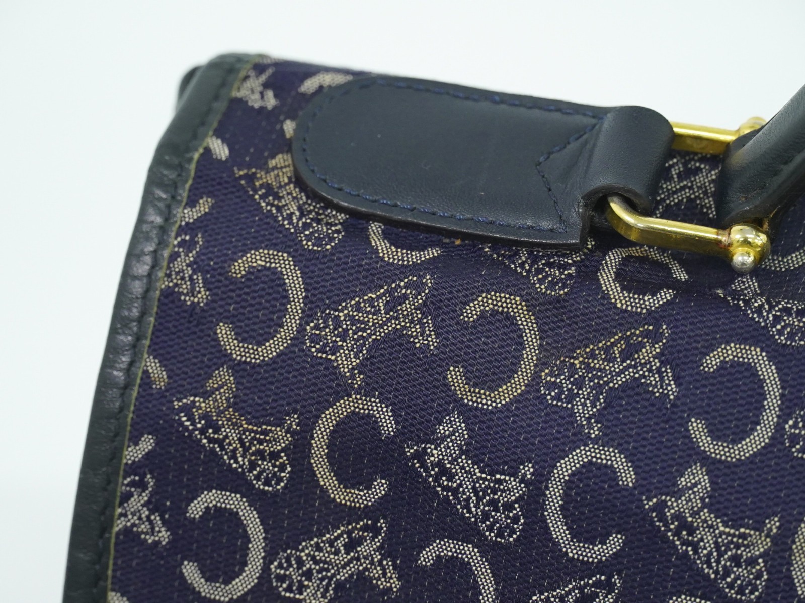 CELINE C Sulky Canvas Top Handle Handbag Navy
