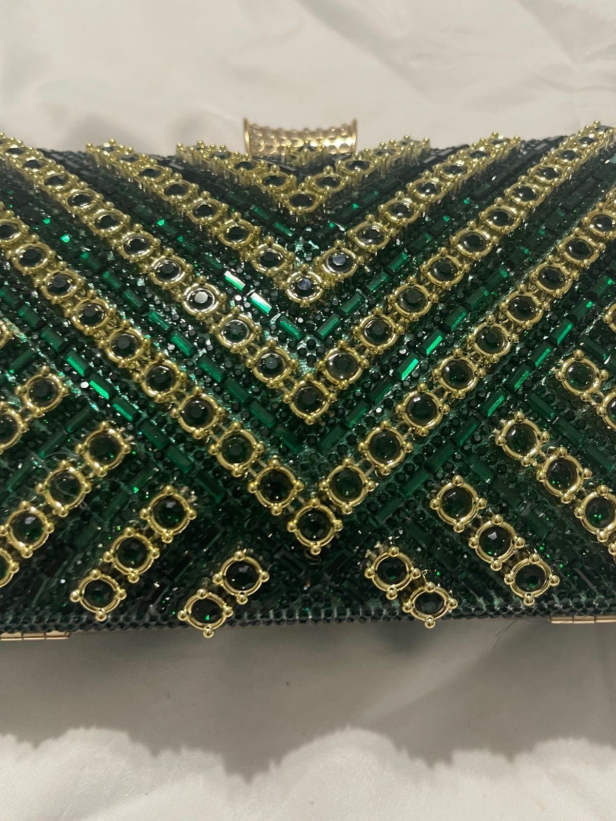 Vintage Style Green Beaded Evening Box Clutch Bag – Gold Tone Hardware