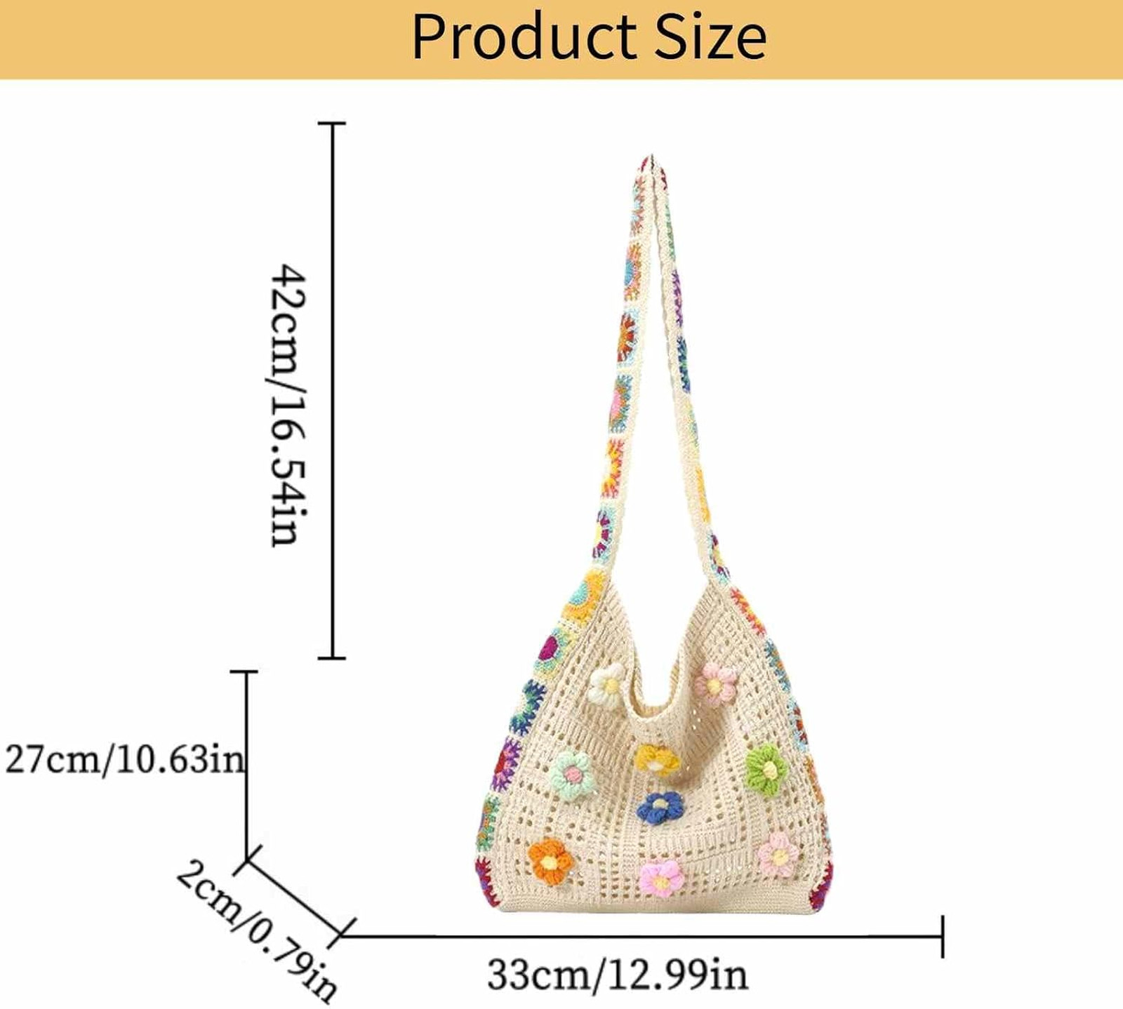 Knit Beach Bag for Women Small Boho Tote Summer Embroidered Handbag