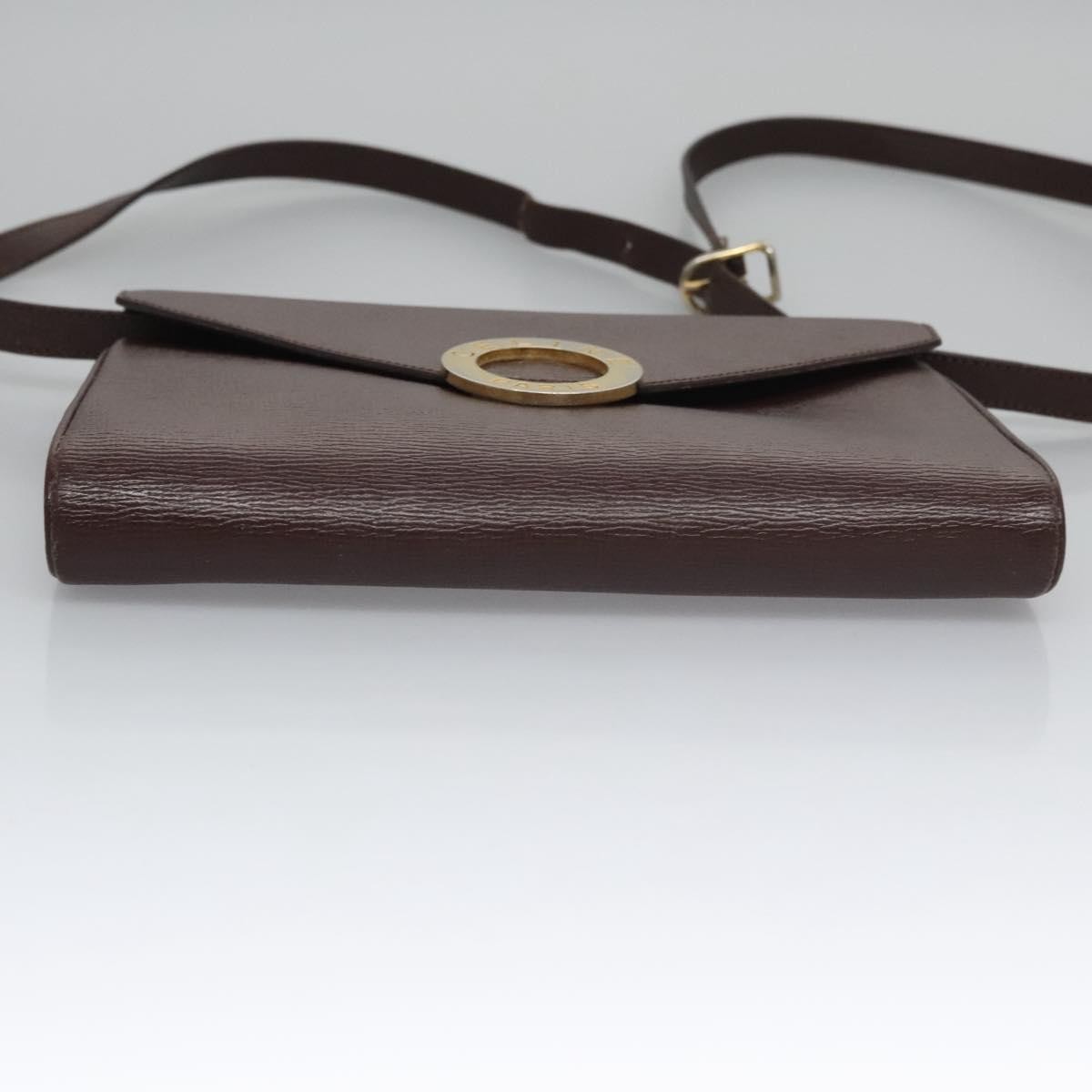 CELINE Circle Shoulder Bag Leather Brown Gold Auth bs21922