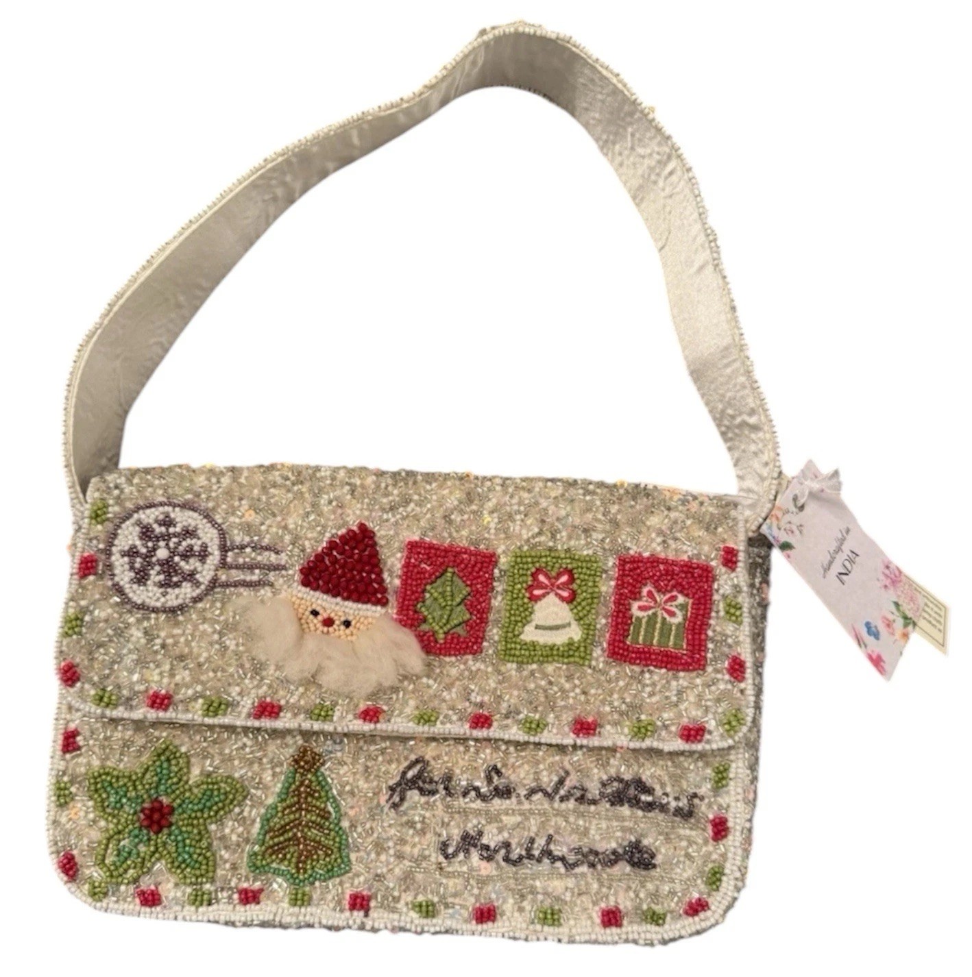 Handcrafted In India Viral TikTok Christmas Santa Beaded Bag Holiday RARE NWT