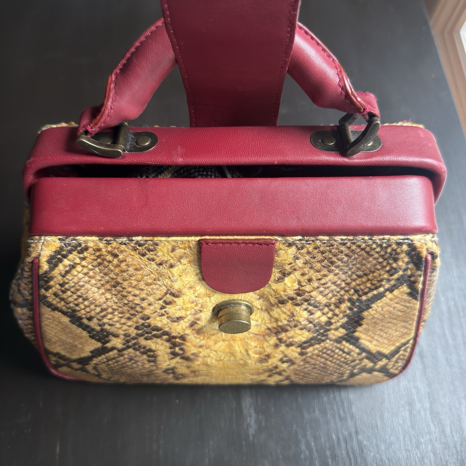 Sloane & Alex Vintage Style Python Embossed Leather Doctor Bag Frame Satchel