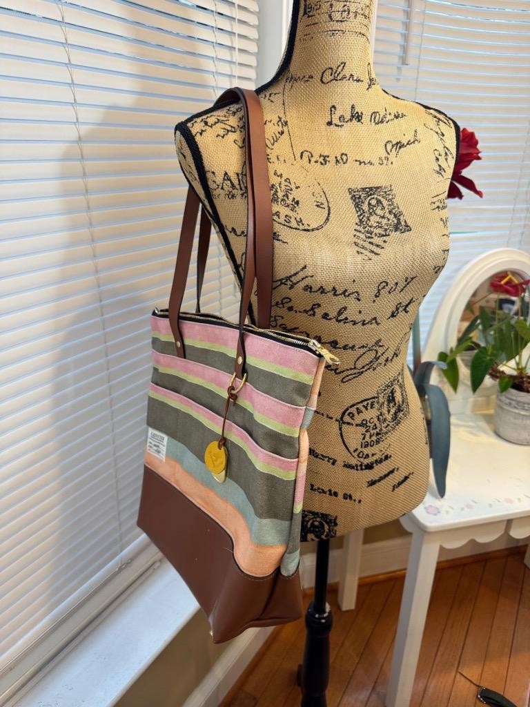 R. RIVETER Otto Sunset Stripe Printed Canvas + Tan Leather tote (800