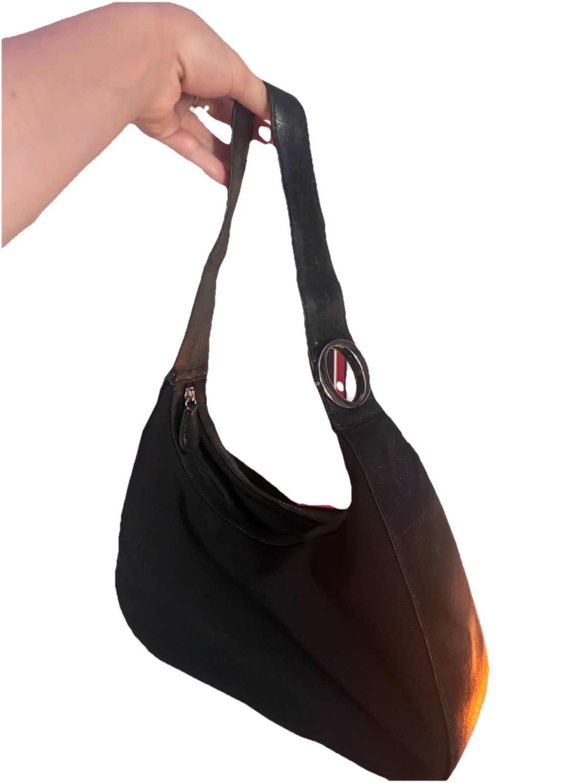 Oroton Women’s Black Crescent Shoulder Bag Zip Closure Shoulder Strap