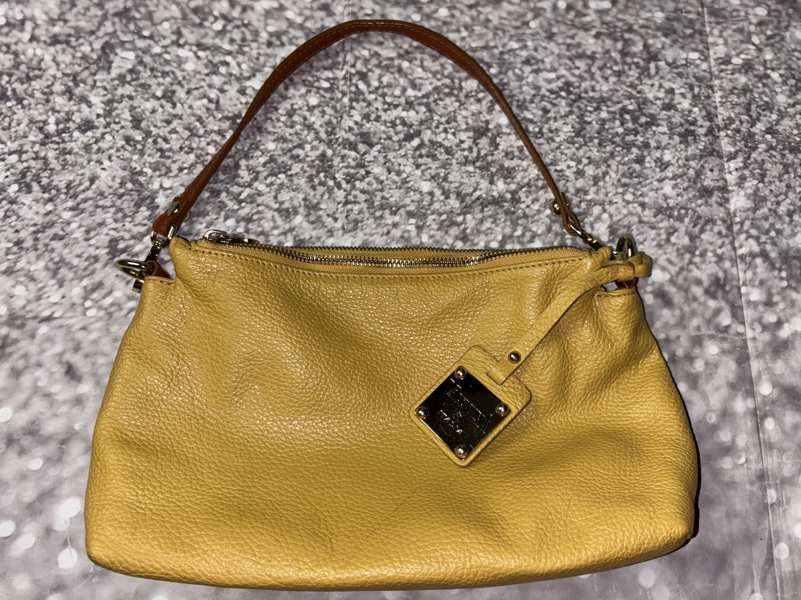 VALENTINA Shoulder Hand Bag Yellow Mustard Leather MADE IN ITALY