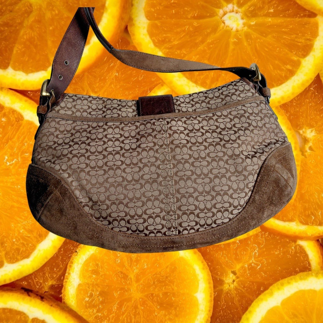 Coach Soho Mini Signature Jacquard Buckle Flap Hobo Bag Brown 6808
