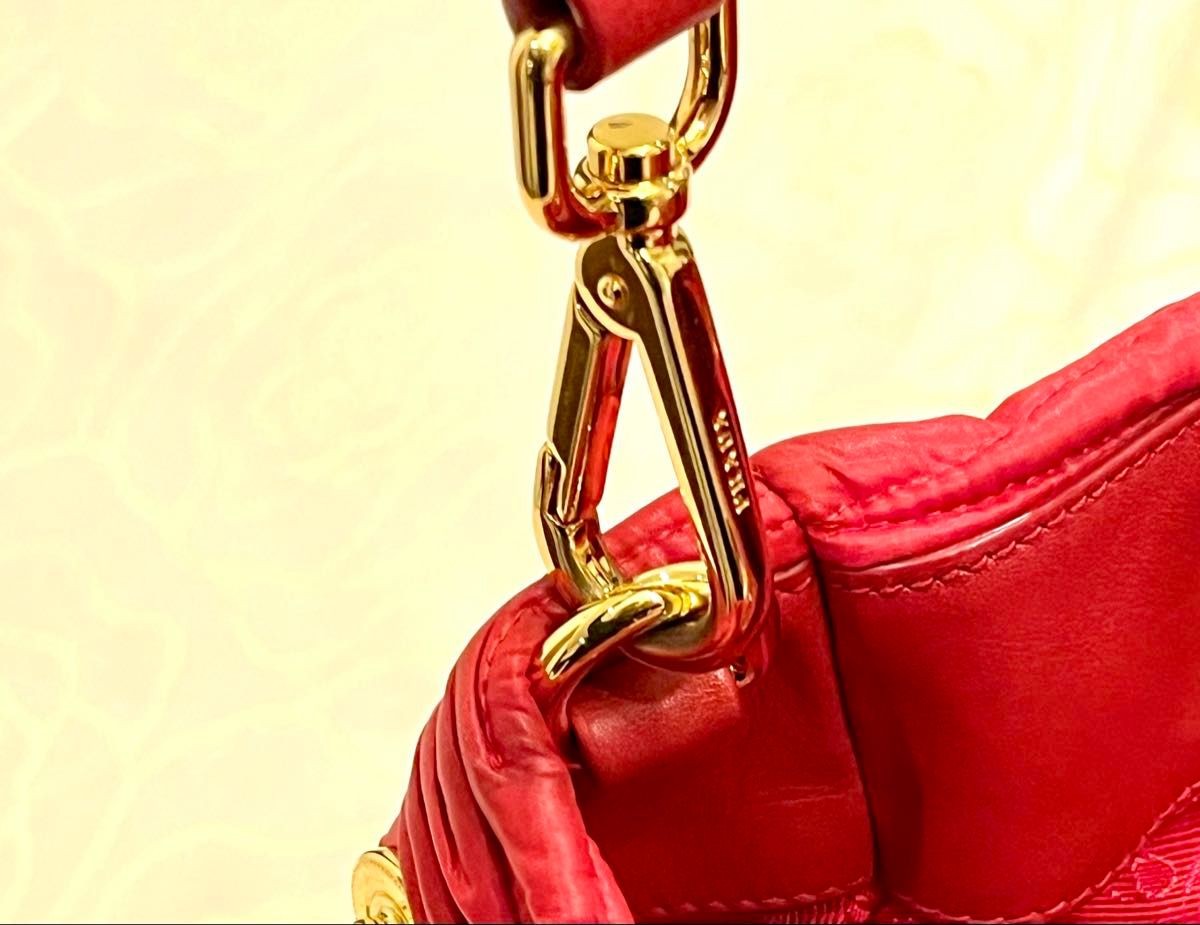 PRADA Esplanade 2Way Tote Bag Red Nylon Leather Shirring Large w/ Strap