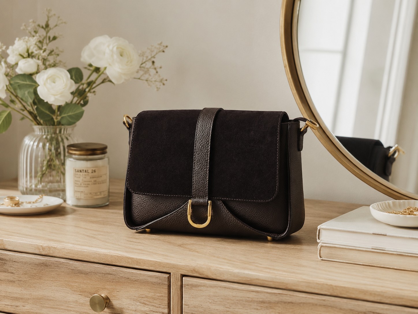 Chocolate Brown Leather Purse, Italian Two Tone Handbag, Leather Crossbody Bag