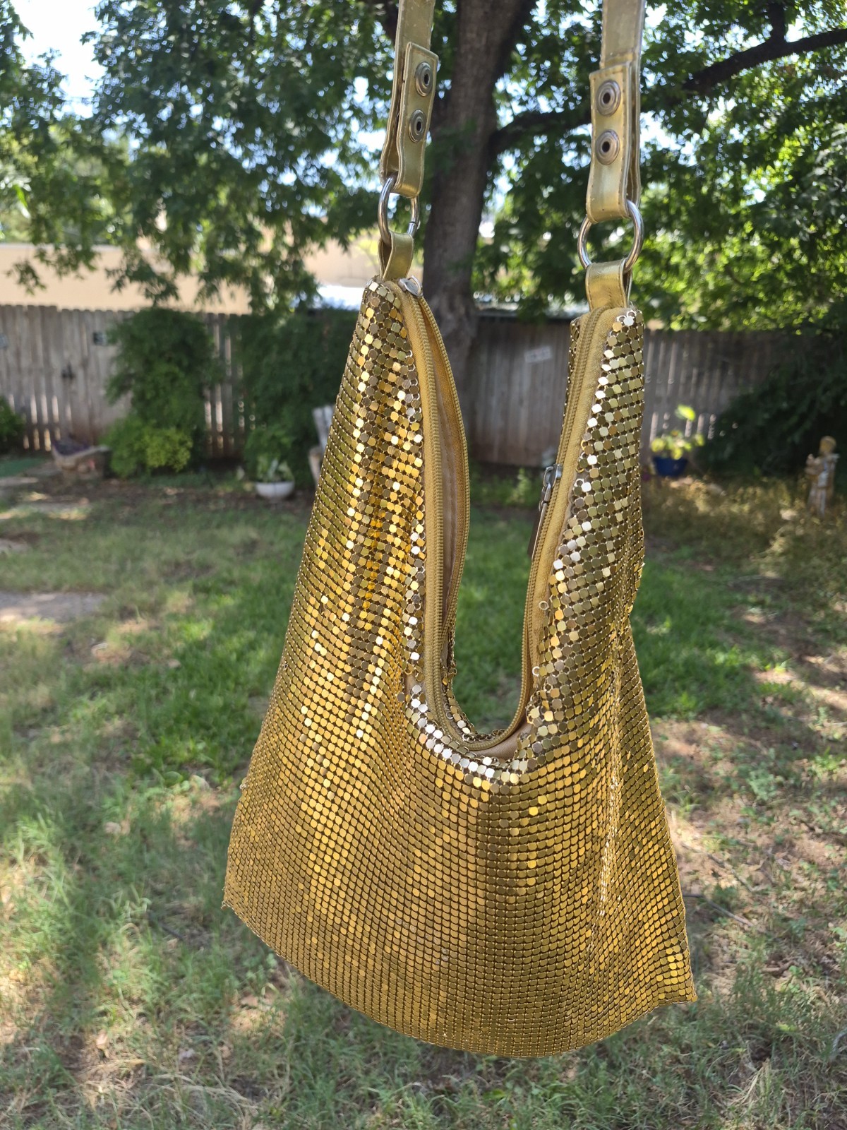 Vintage Gold Metal Mesh Hobo Shoulder Bag Large Disco Glam Purse