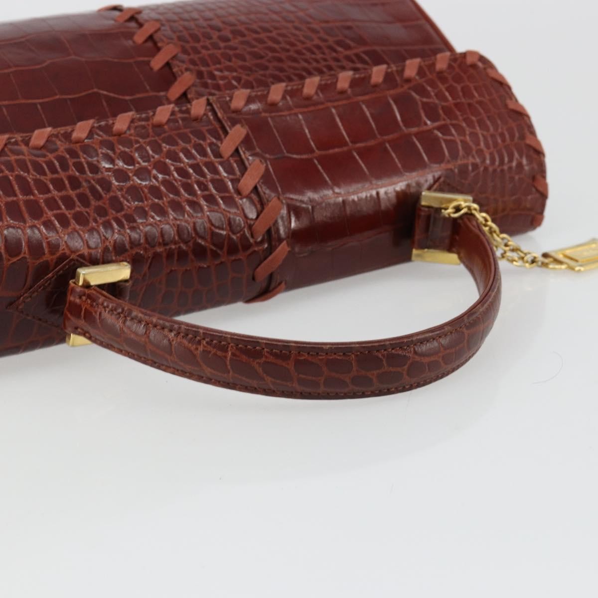 SAINT LAURENT Hand Bag Embossed leather Brown Gold Auth 185996A