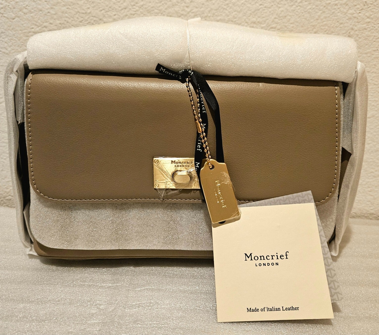 MONCRIEF LONDON Handbag Cathryn Quilted Leather Purse Chain Strap Black NWT $765