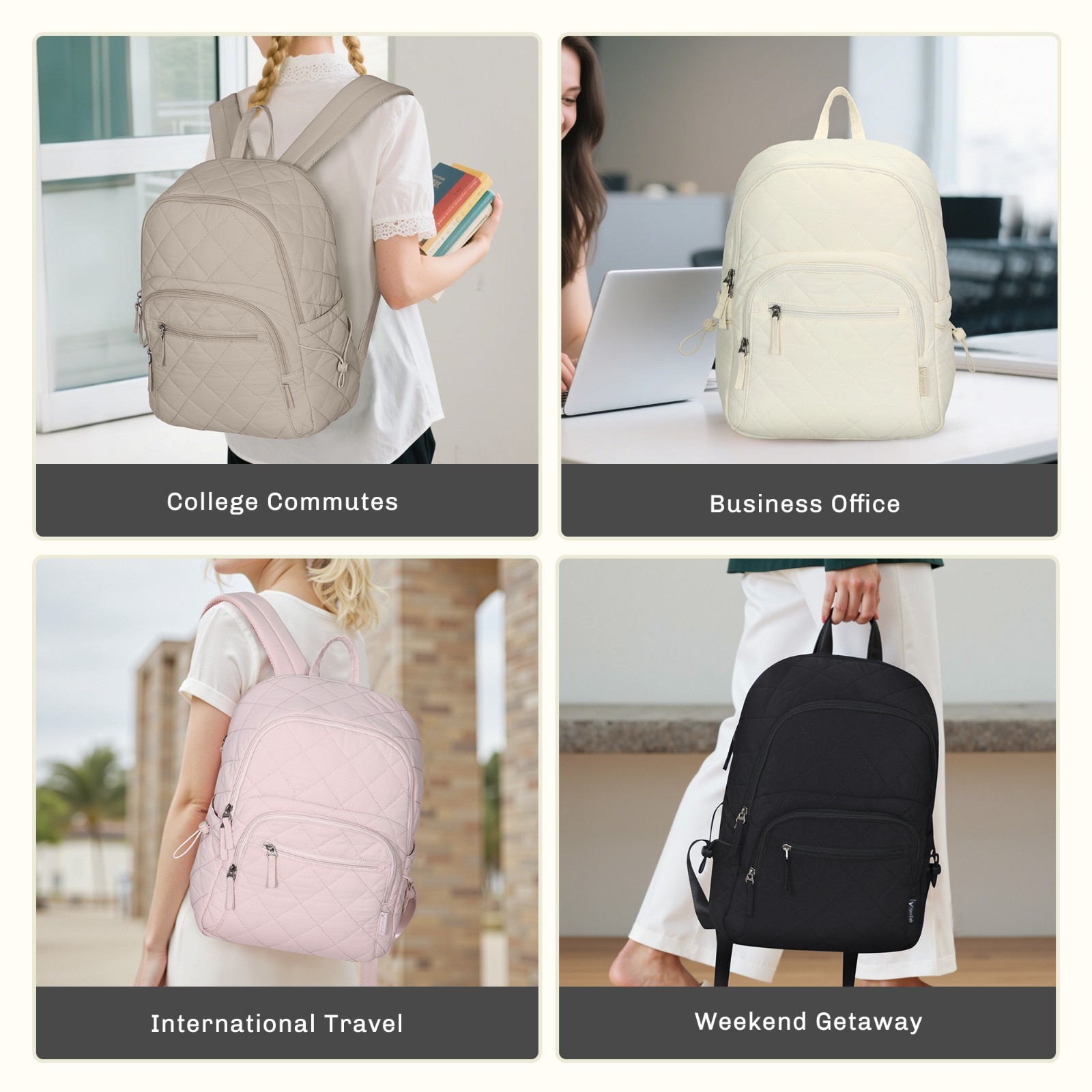 Hynes Eagle Women 16 inch Laptop Backpack Quilted College Backpack Travel Bags
