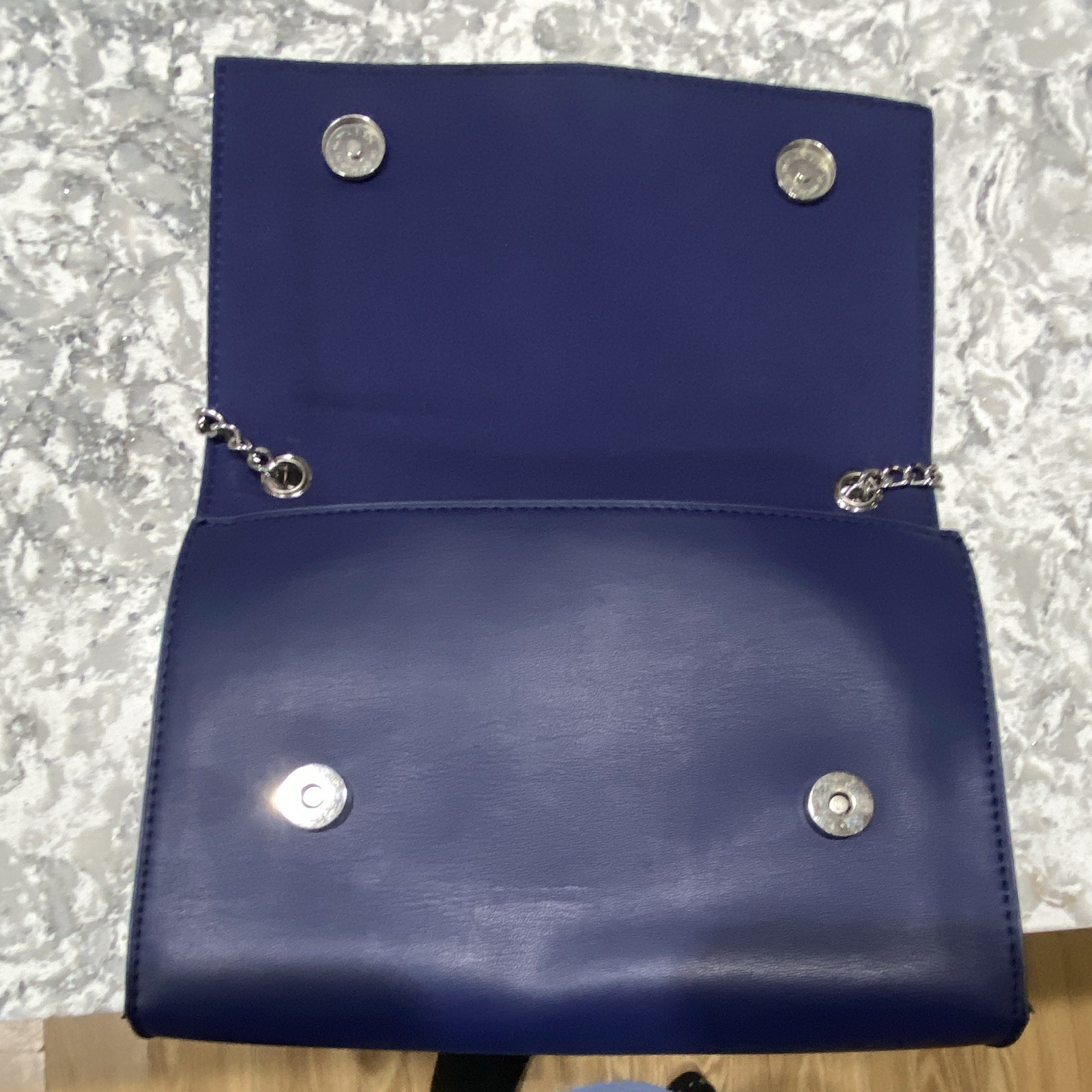 Women’s Blue Flap Shoulder Bag Magnetic Closure Detachable Silver Chain Tassel