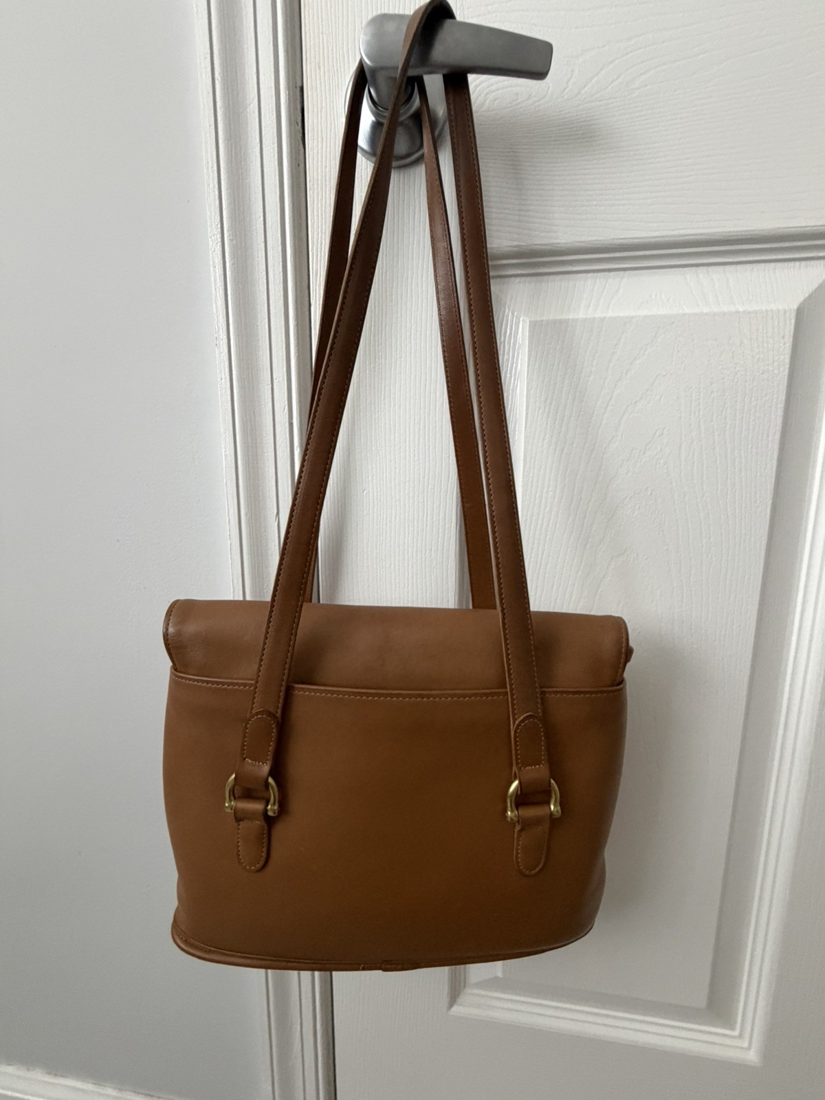 READ VTG Coach 9808 Equestrian Flap Shopper Toffee Tan Shoulder Bag Leather