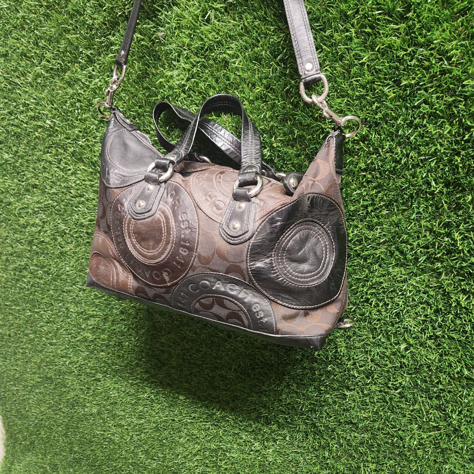 Coach Chocolate Brown Signature Patchwork Shoulder Bag Satchel H1093F15474 Women