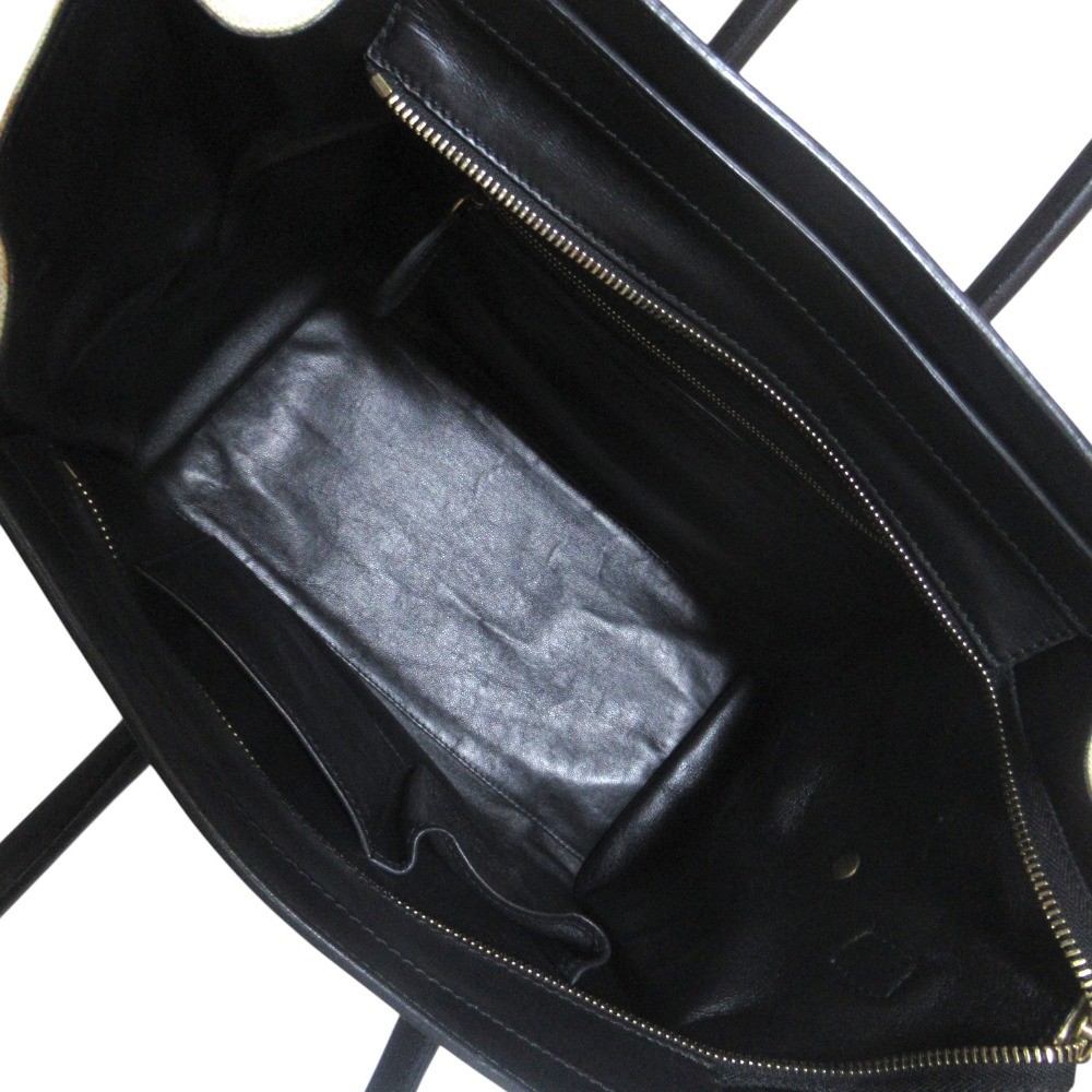 CELINE canvas leather luggage mini shopper tote bag beige and black. Women USED