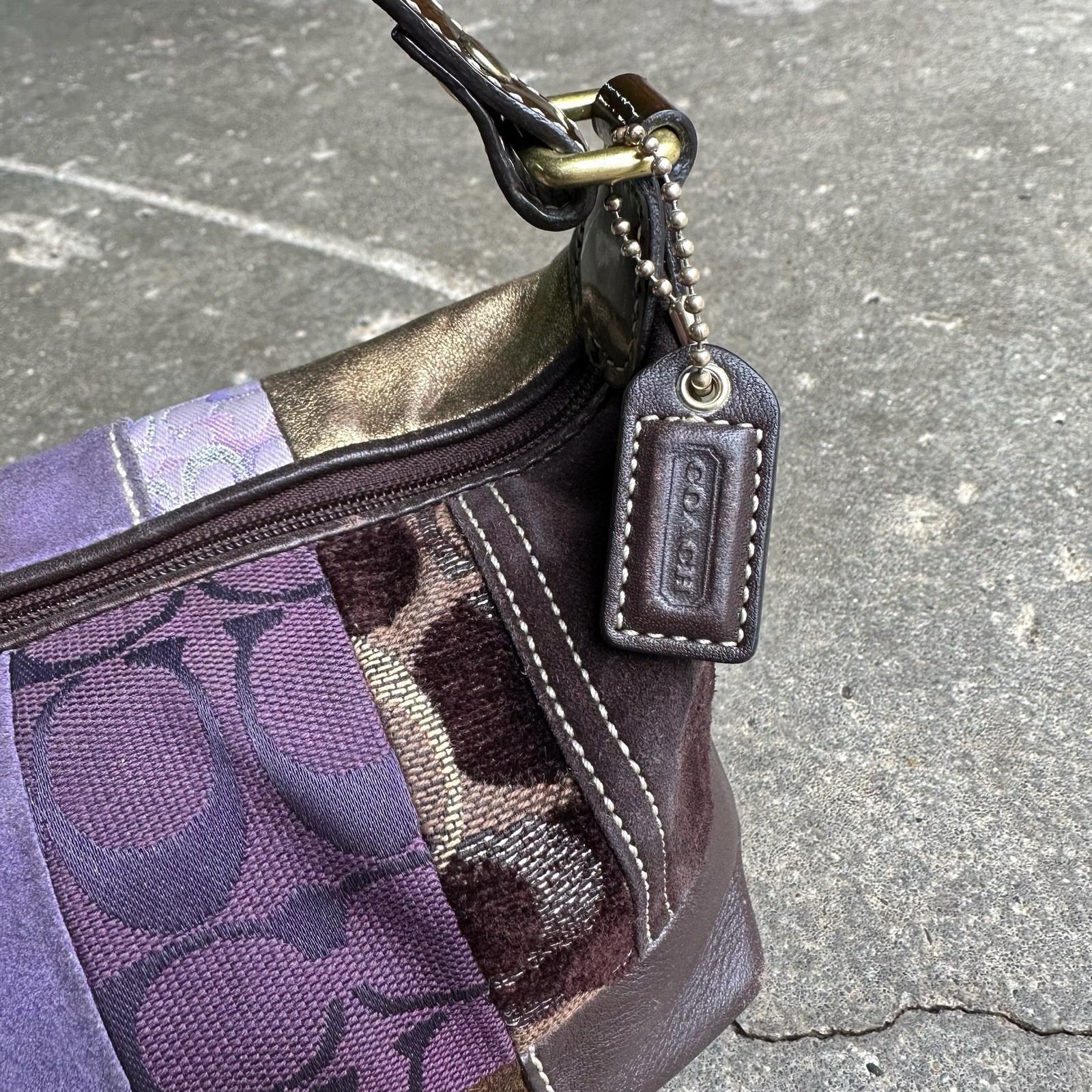 Coach Patchwork Small Hobo Shoulder Bag Brown Purple Leather Suede Y2K G2U