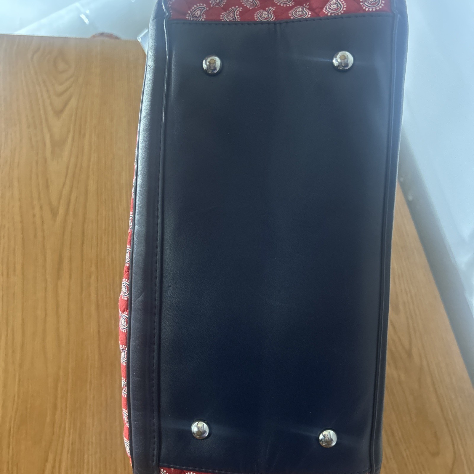 Vera Bradley Trapeze Tote in Petite Red Bandana Paisley Navy Blue Purse
