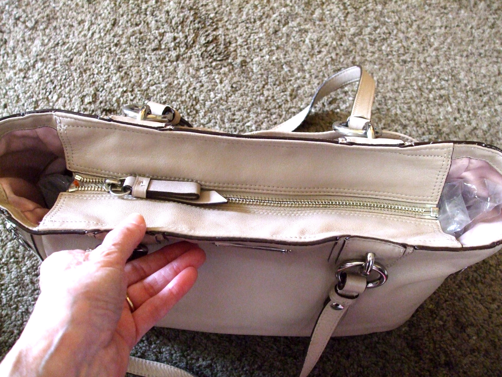 COACH SATCHEL, BEIGE WITH PINKISH CAST, SILVERTONE HARDWARE, PRISTINE CONDITION