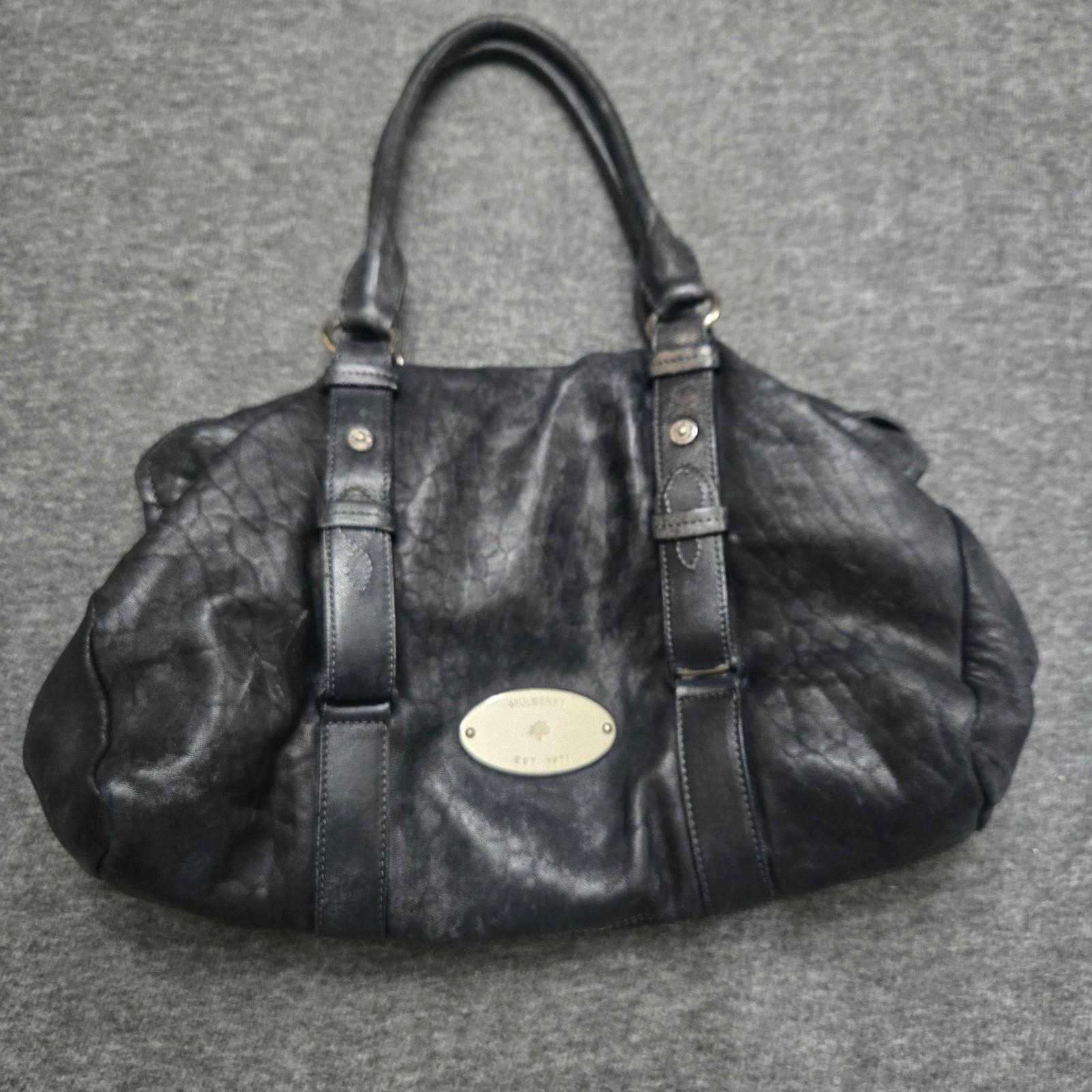 Mulberry Leather Shoulder Bag Black Slouchy Hobo Purse Boho Moto Chic Designer