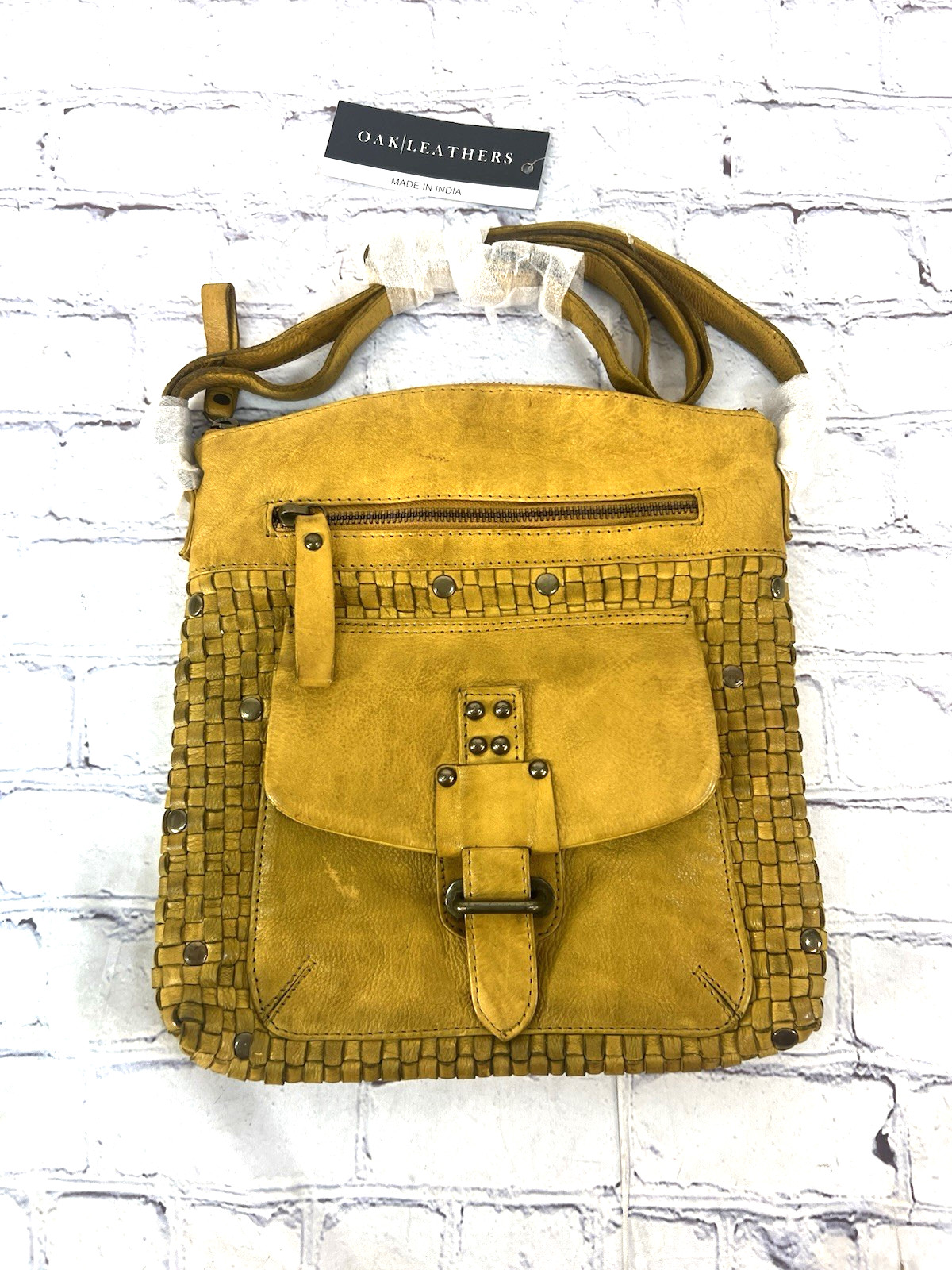 Oak Leathers Crossbody Messenger Shoulder Bag Ember Weave Handmade India