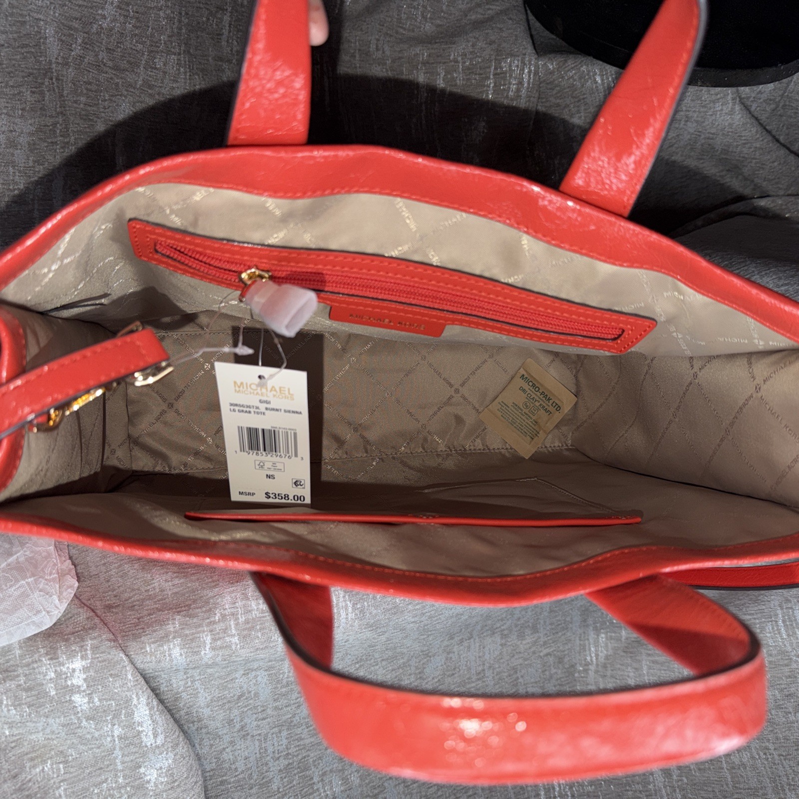 Michael Kors Gigi Large Grab Tote Womens LG Burnt Sienna Orange Red Leather NWT