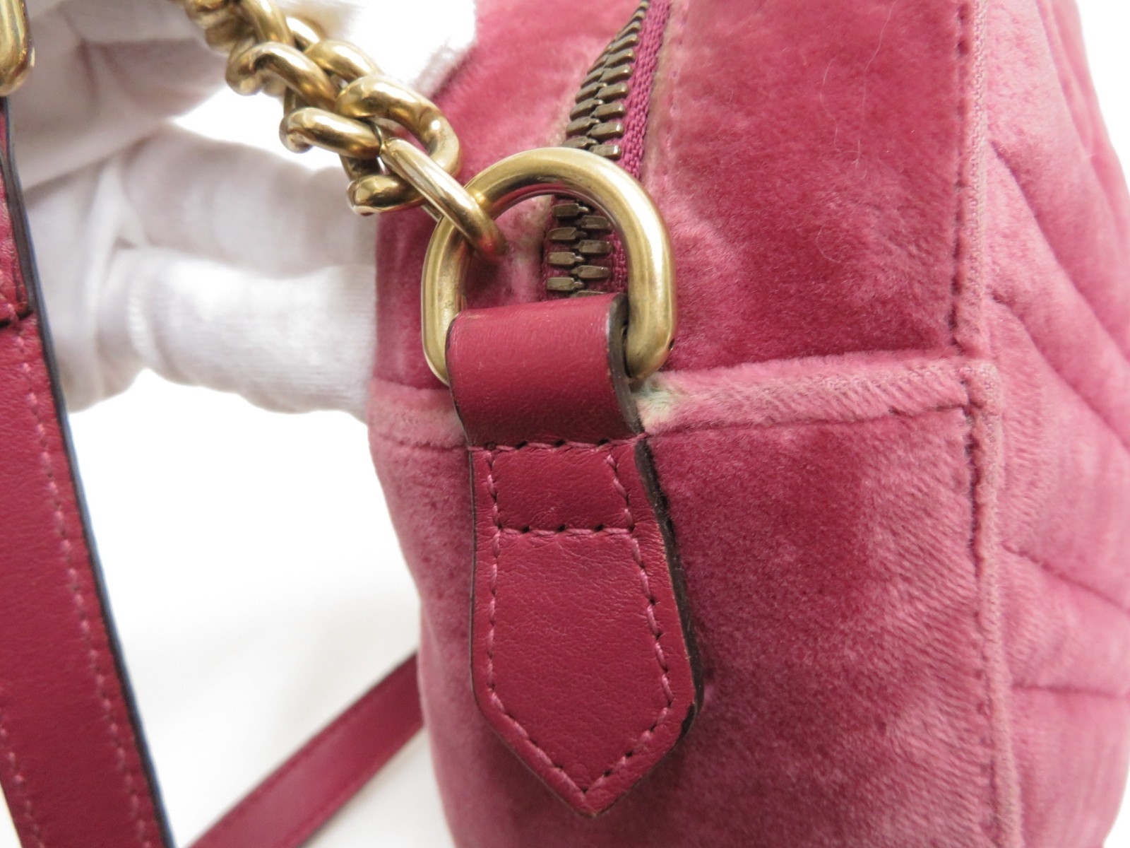 Authentic Gucci GG Marmont V Stitch Suede Chain Crossbody Shoulder Bag I#46131