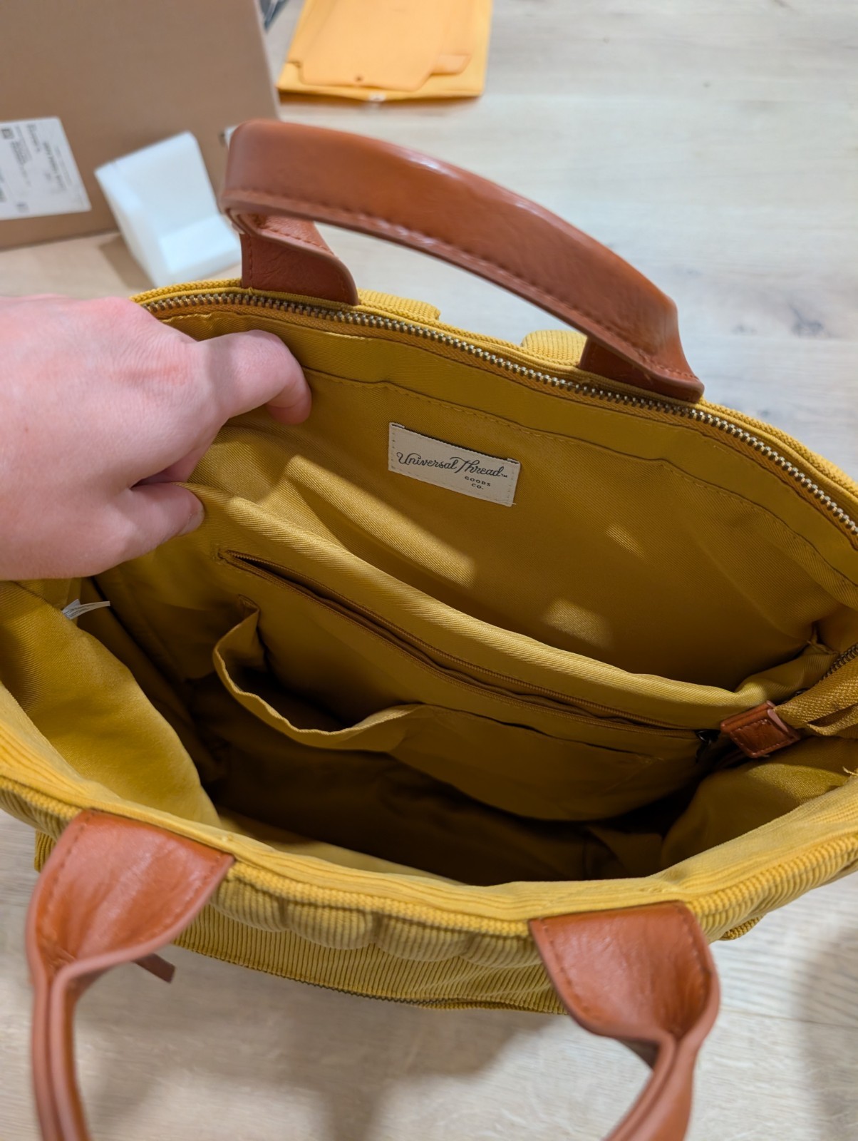 Yellow/Brown Corduroy Satchel / Crossbody Utility Tote Bag
