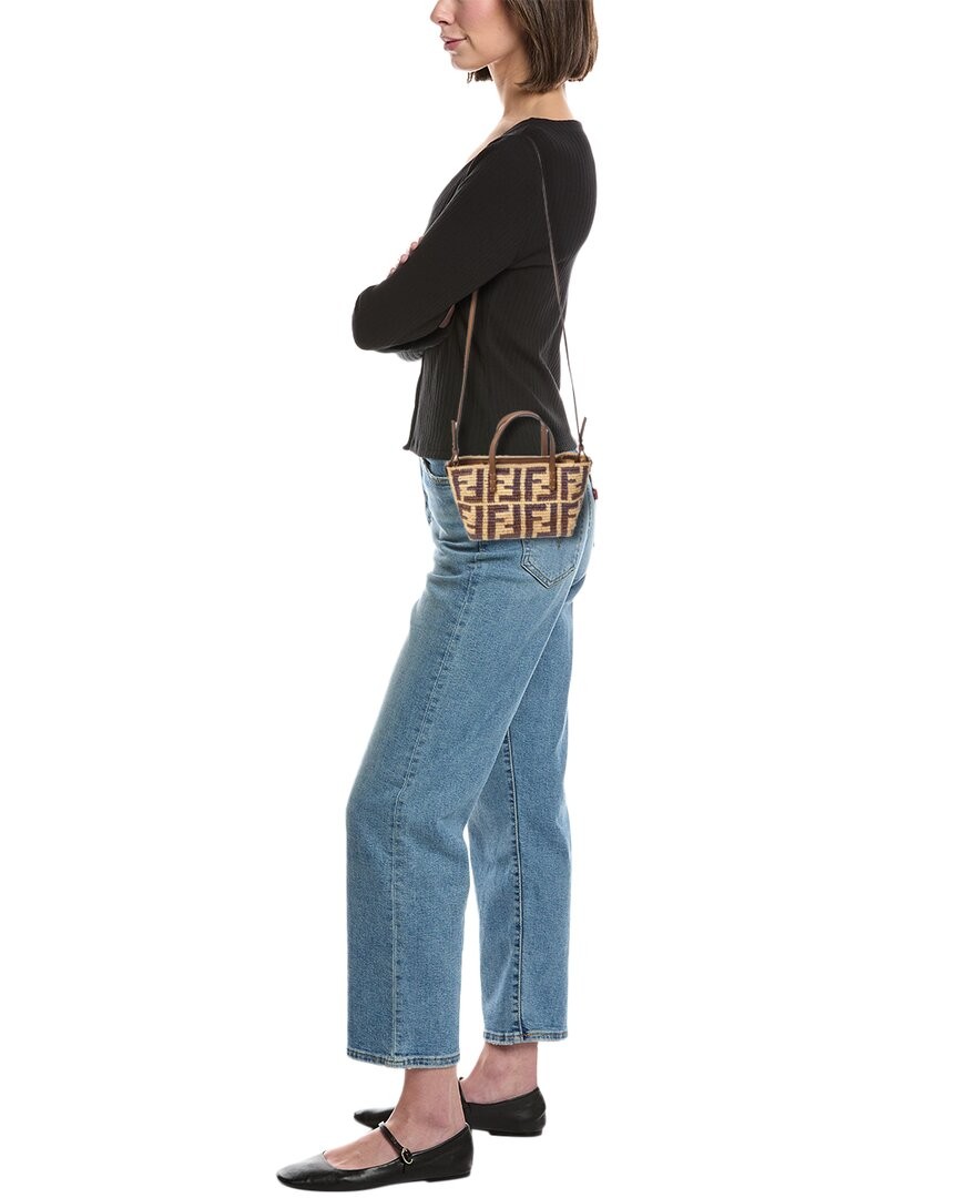 Fendi Roll Mini Ff Raffia & Leather Tote Women’s