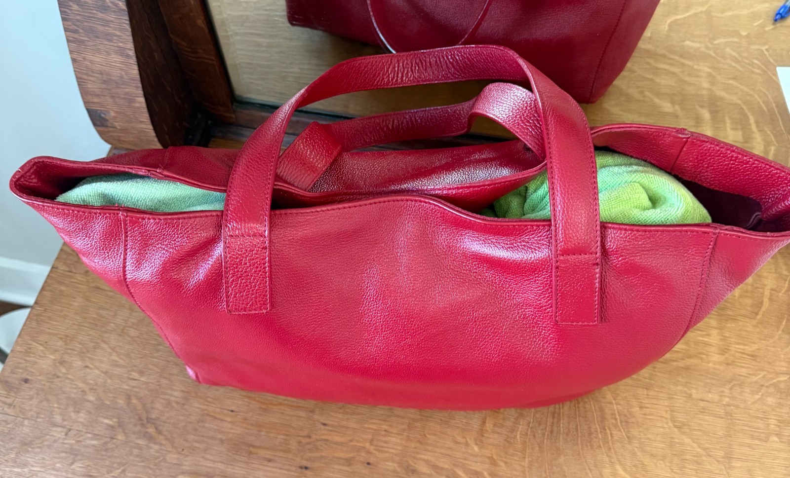 Leather Pebbled Red Maurizio Taiuti Large Market Tote