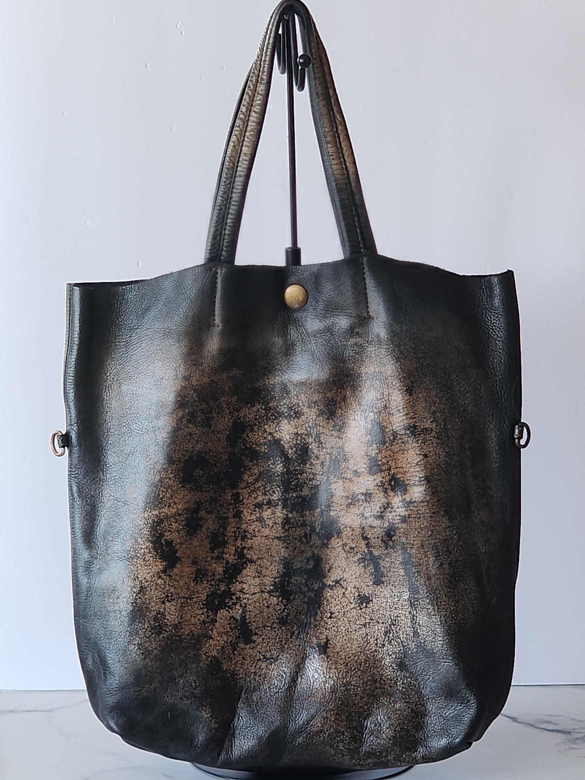 New Made In Italy Soft Calf Leather Aged Effect Tote Bag 11×13×3.5