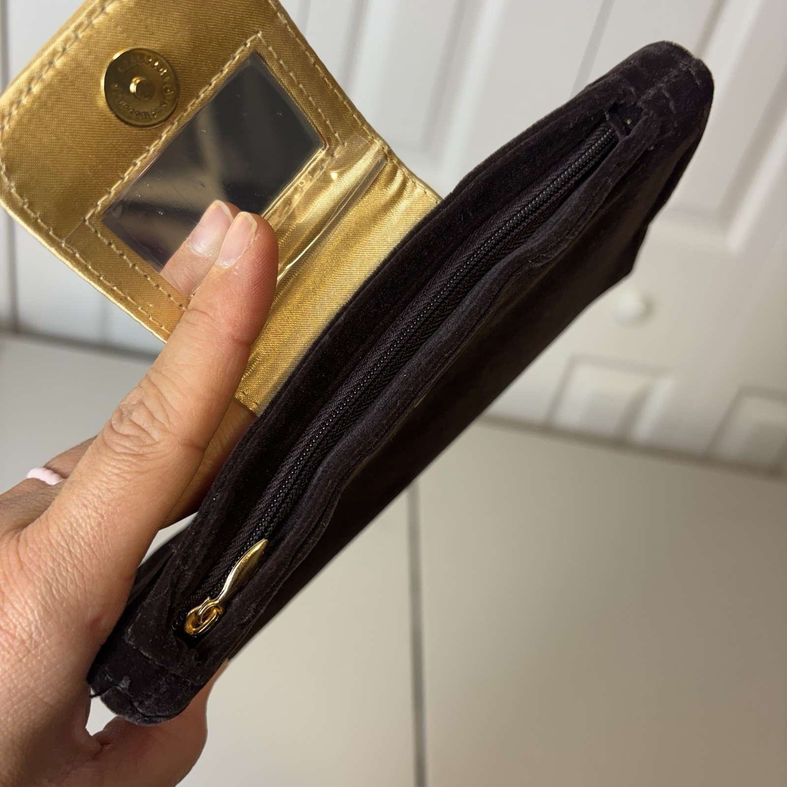 Yves Saint Laurent YSL Vintage Velvet Clutch Perfume Bag Brown With Mirror