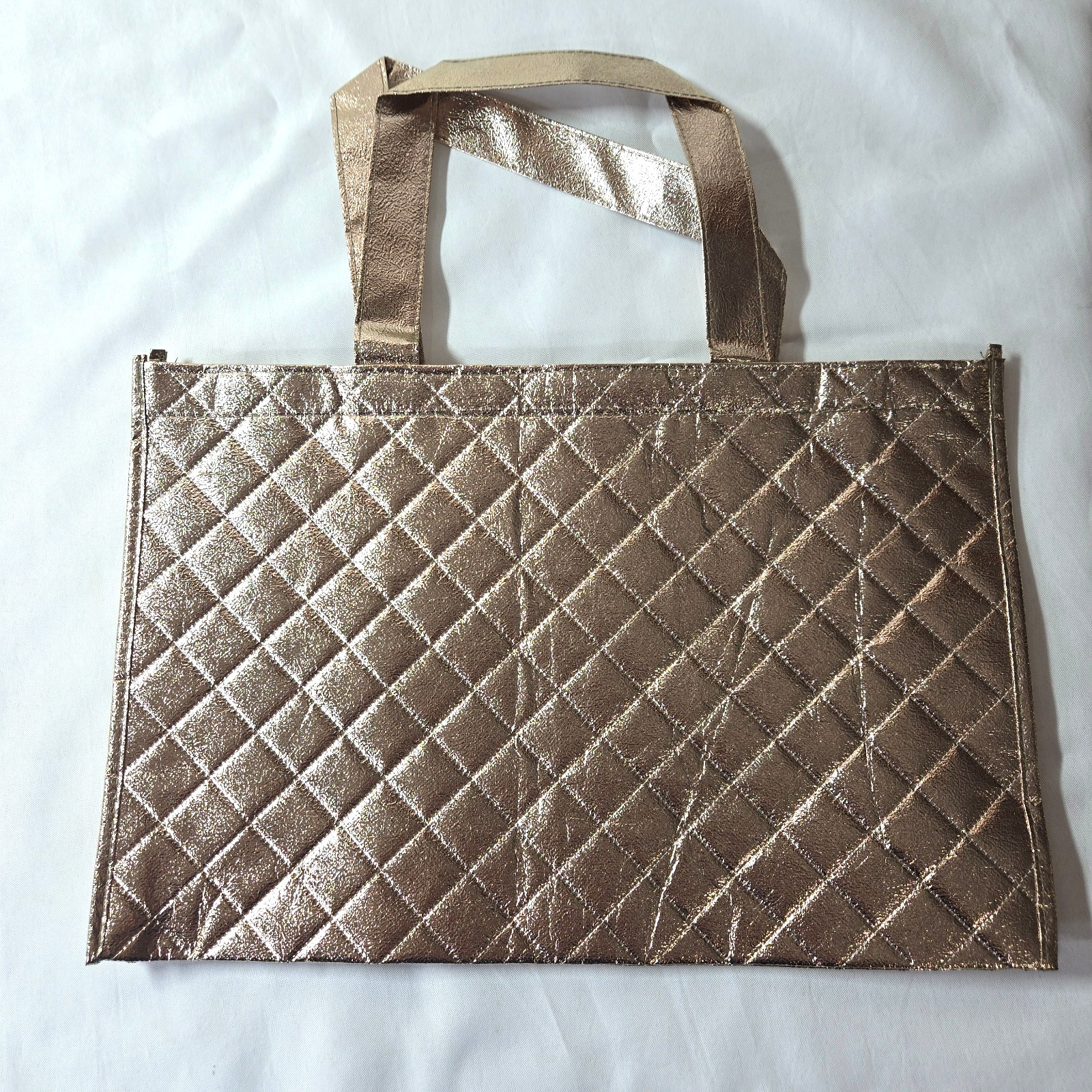 ✨ Metallic Rose Gold Quilted Reusable Tote Bag Shopper Eco Chic ✨