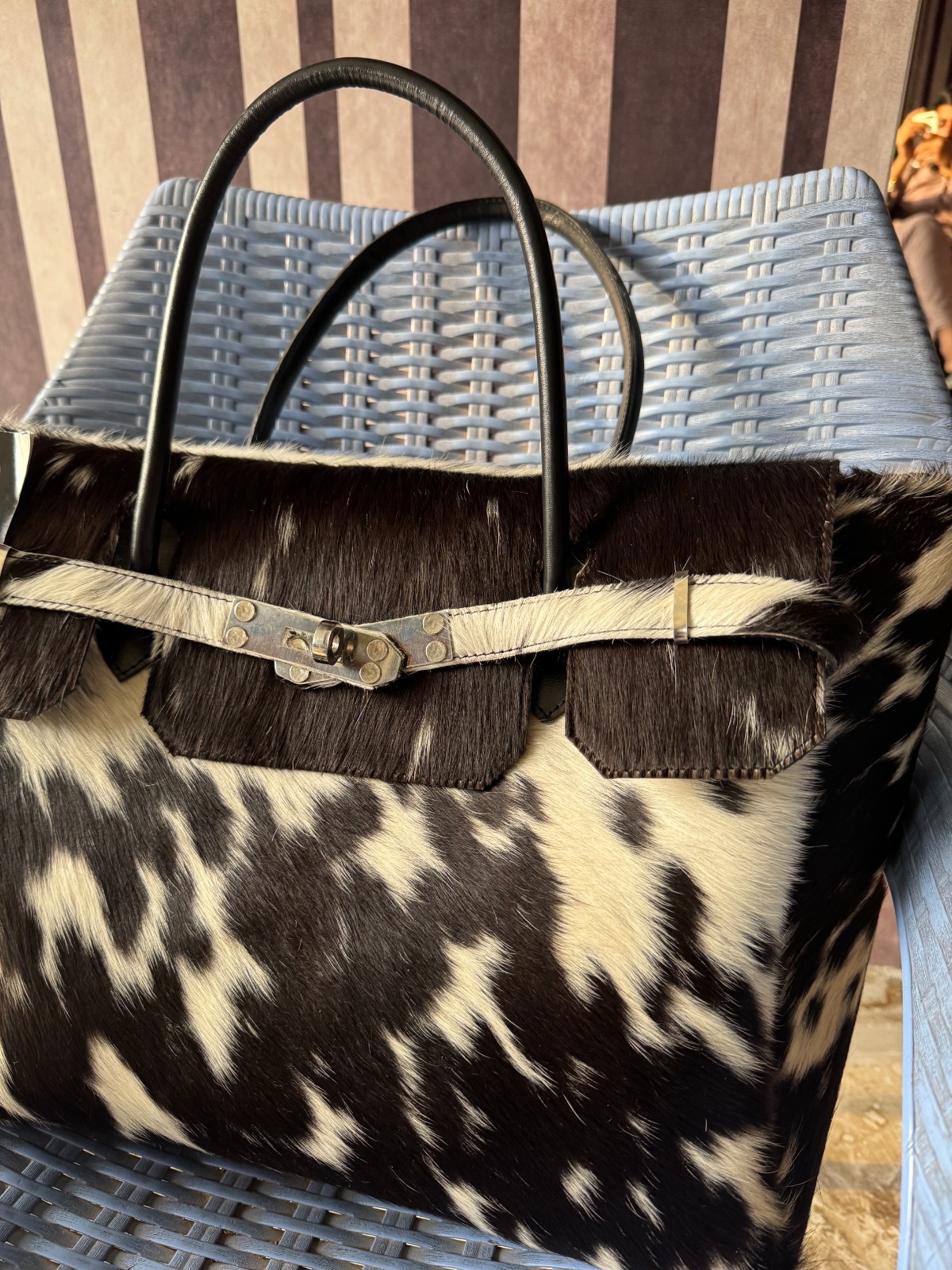 Handmade Cowhide Leather Tote Bag | Genuine Hair-On Western Style Purse