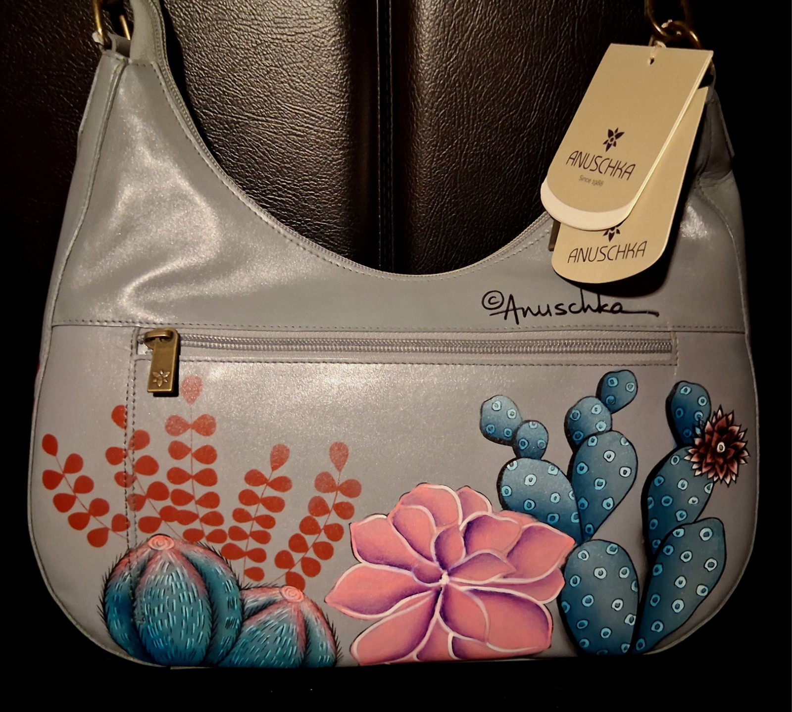 Anuschka Desert Bloom Cactus Succulent Leather Hobo Bag (New with Tags)