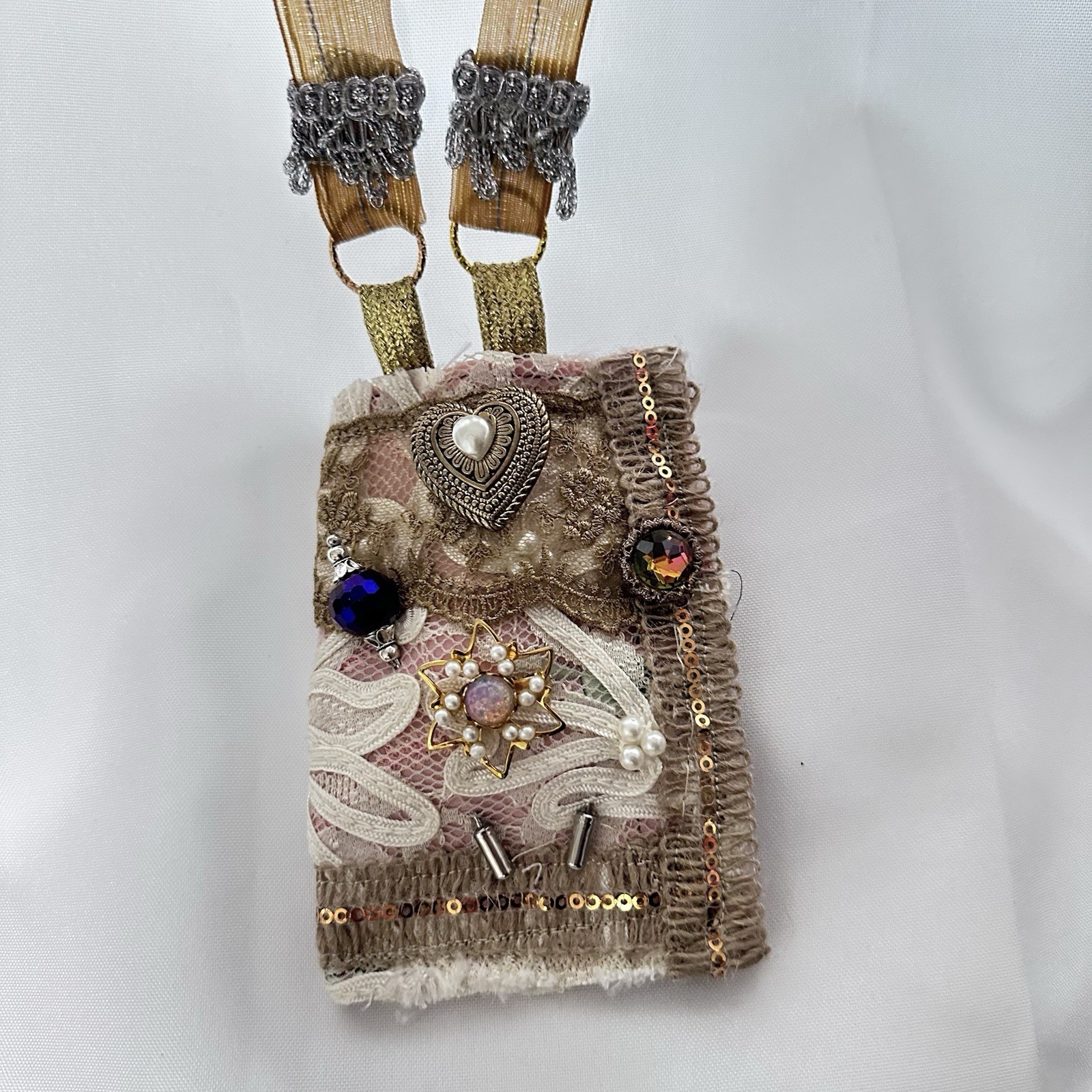 Artisan Necklace, Purse, Handmade, Textile, Wallet, Amulet Fiber Art OOAK Signed
