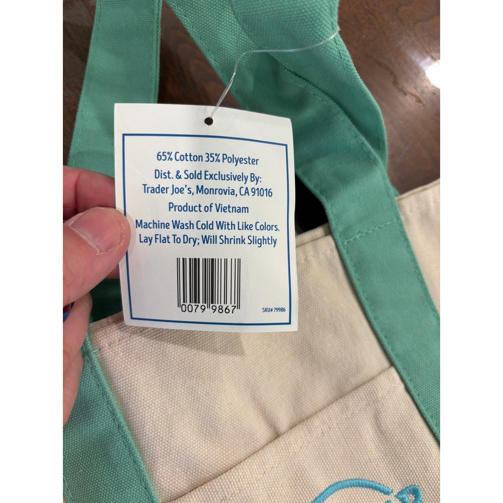 Trader Joe’s Mini Pastel Canvas Tote Bag Mint Green Cream Limited Edition NWT