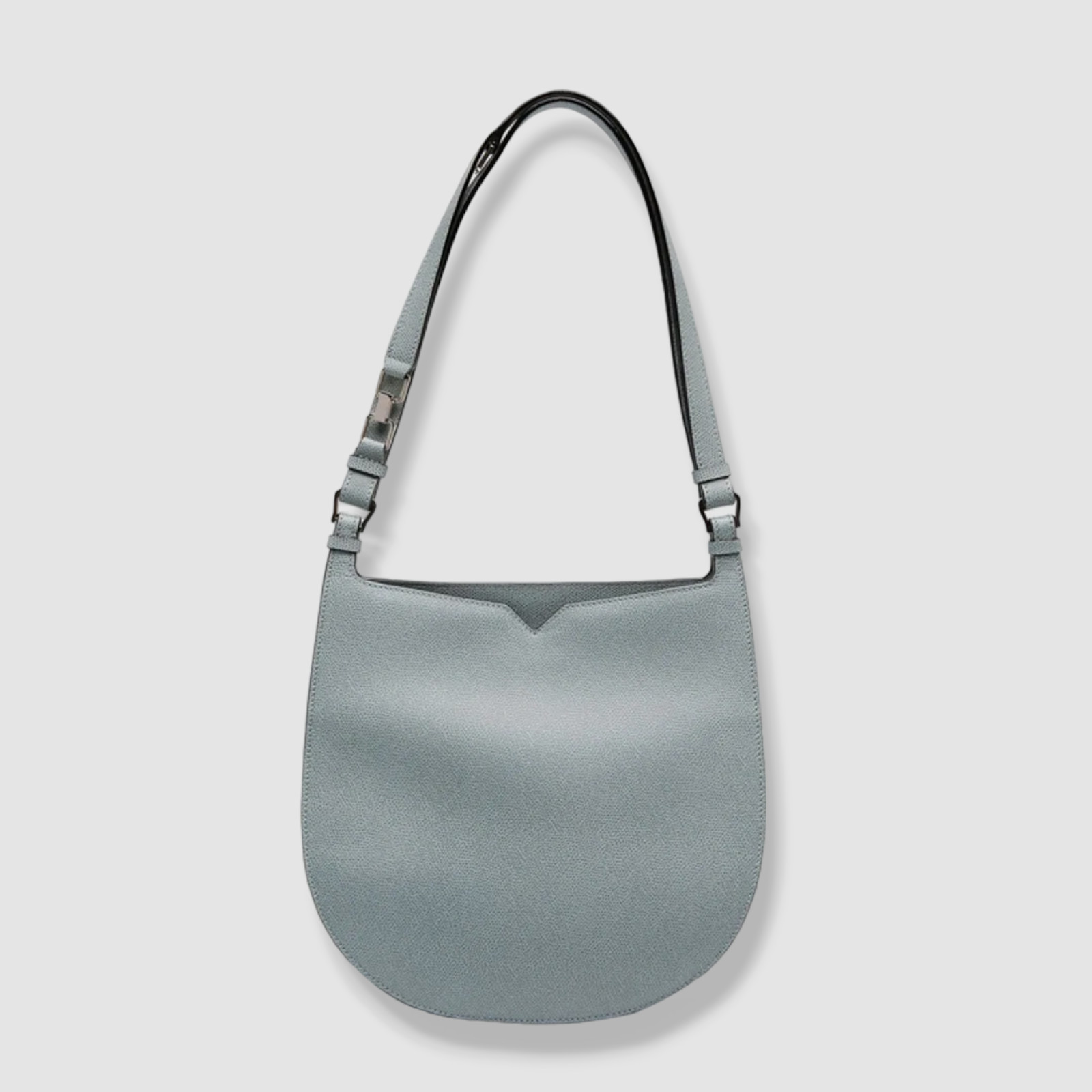 $3700 Valextra Women’s Gray Leather Weekend Hobo Large Shoulder Bag
