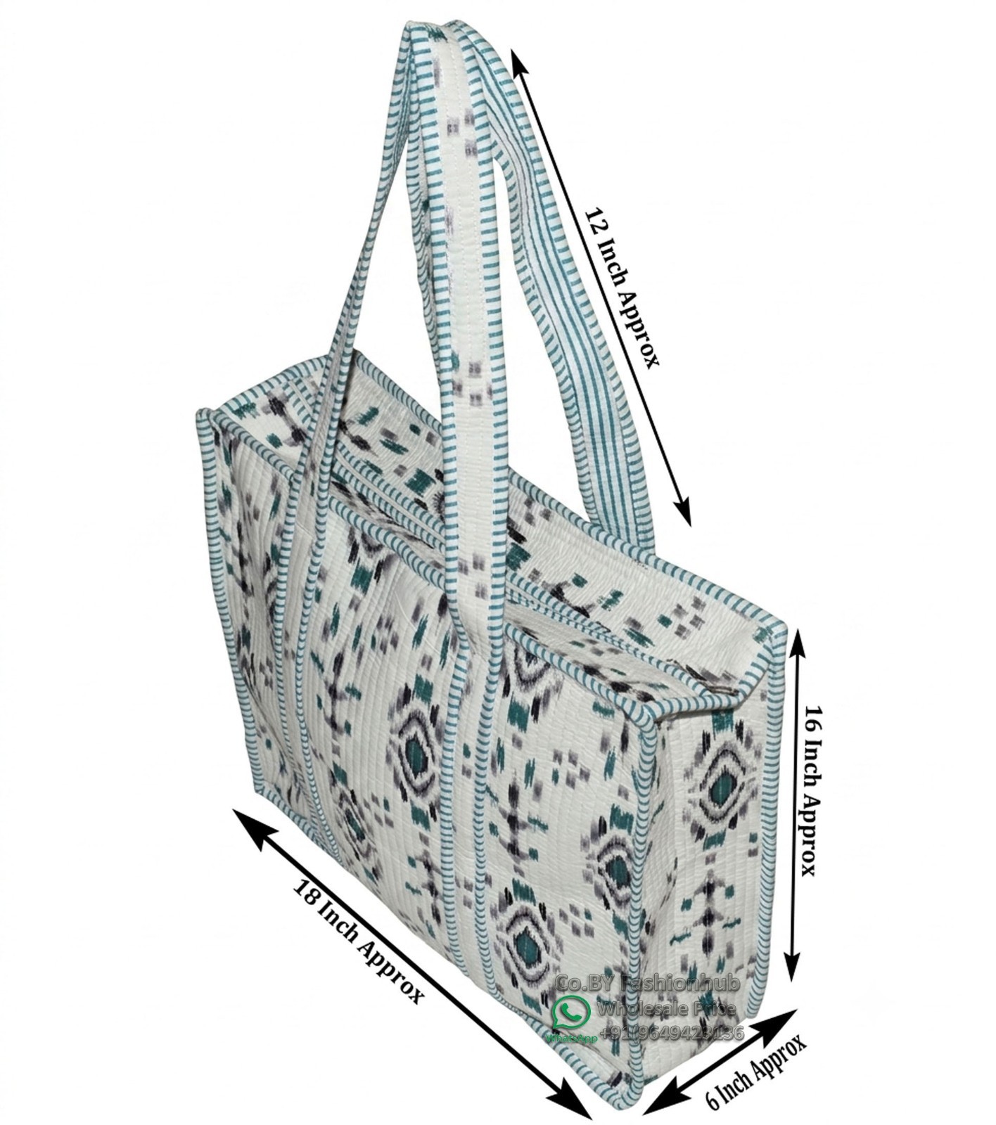Handmade Quilted Ikat Tote Bag Geometric Cotton Handbag Vintage Bohemian Bags