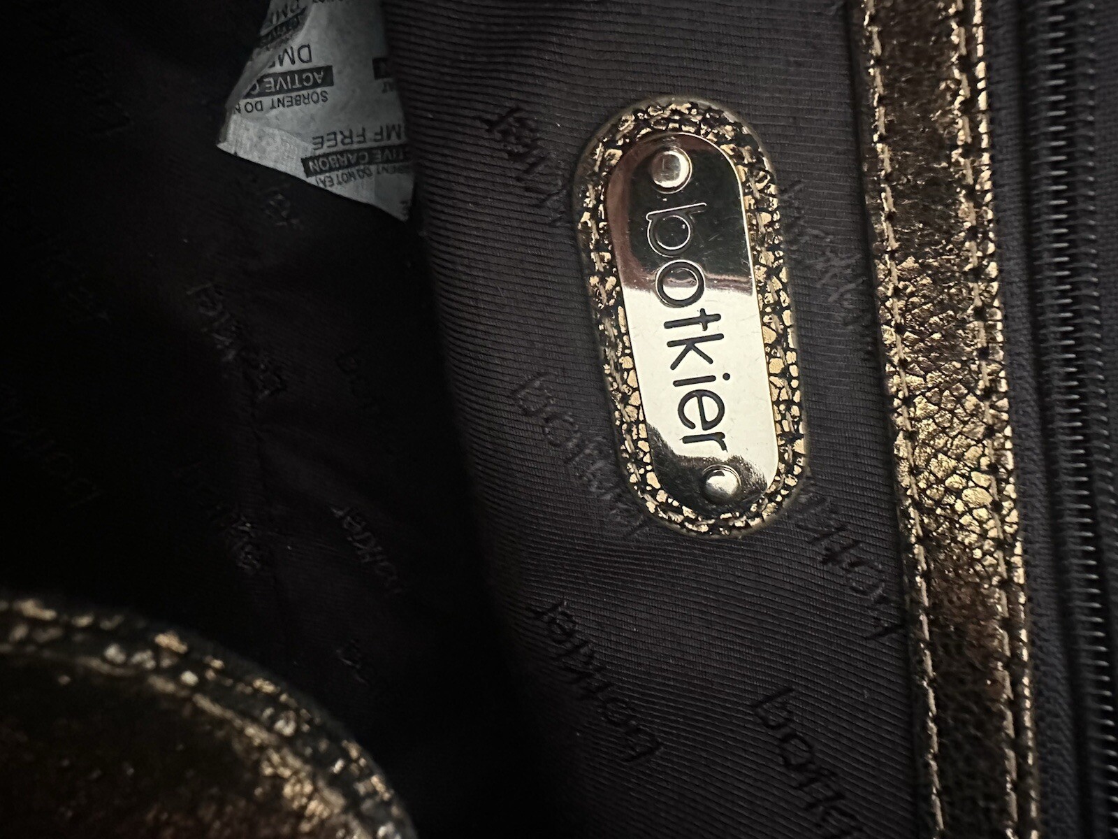 BOTKIER Gold Metallic Leather Trigger Front Flap Satchel Bag Handbag Purse