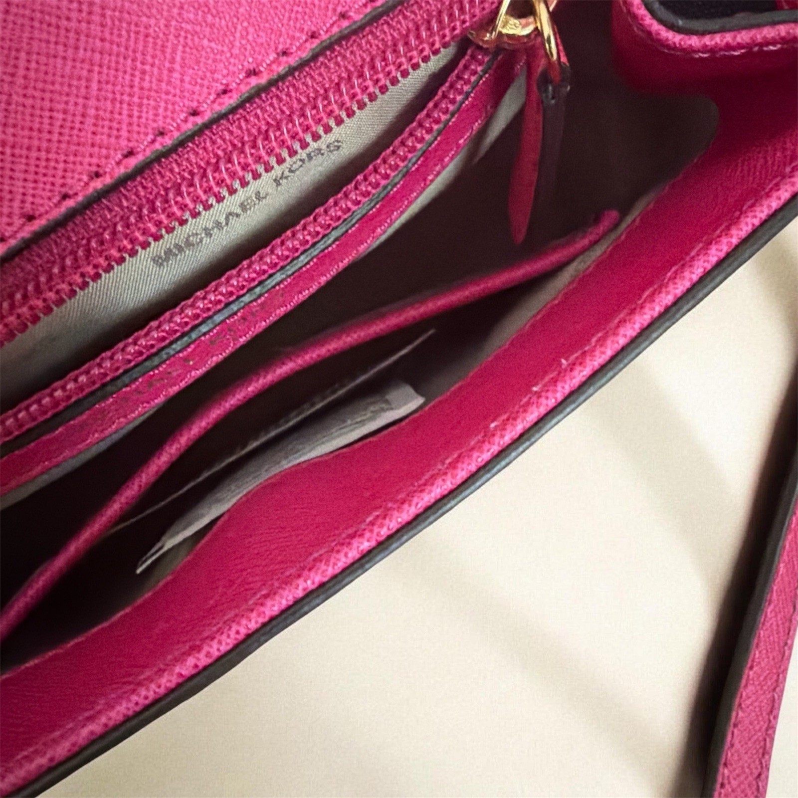 Michael Kors Pink Crossbody Bag Gold HW Logo Zip Snap Lined Detach Strap