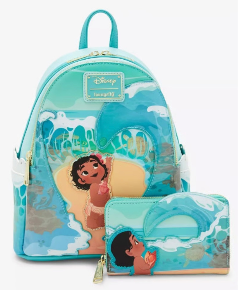 Loungefly Disney Young Moana Te Fiti Waves GITD Backpack Bag Wallet 2PC Set NWT