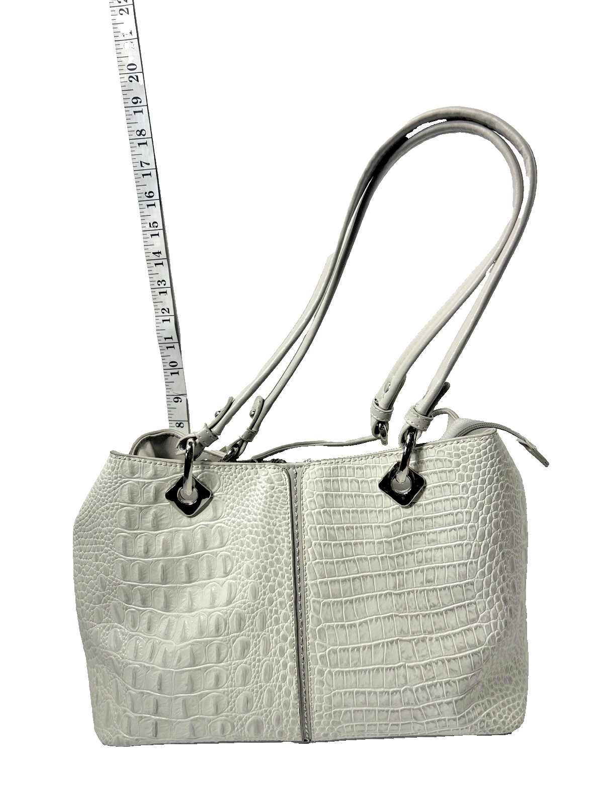 MC Handbag White Allegator Style Leather MC Emblem Lining purse charm footed
