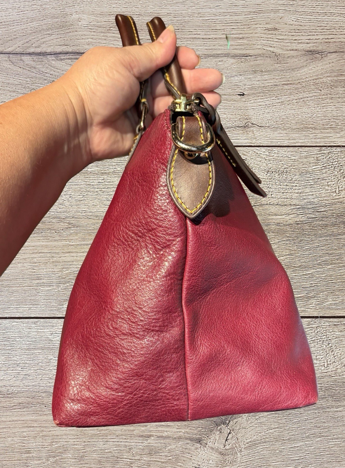 Dooney Bourke Bordeaux Burgundy Florentine Vacchetta Leather Domed Satchel Retro