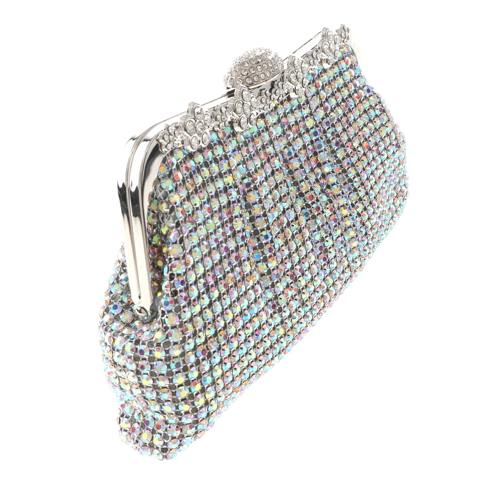 Silver Tone Metal Hardware Frame Soft Rhinestone Evening Bag TLX215-SAB