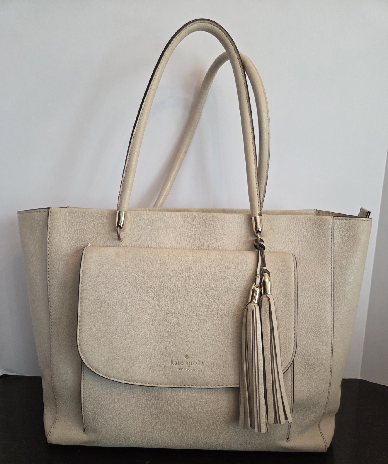 Kate Spade Tasseled Tote Bag Longacre Court Cal Soft Cream *See Description