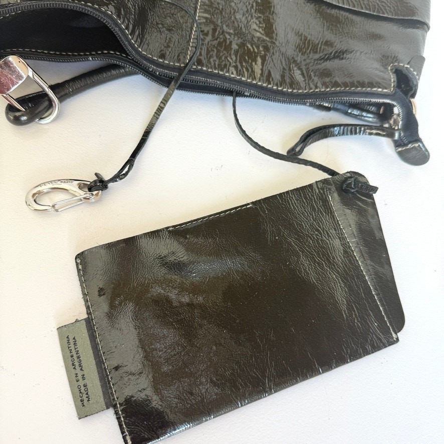 Peter Kent Hobo Shoulder Bag Black Crinkle Leather Argentina Minimalist